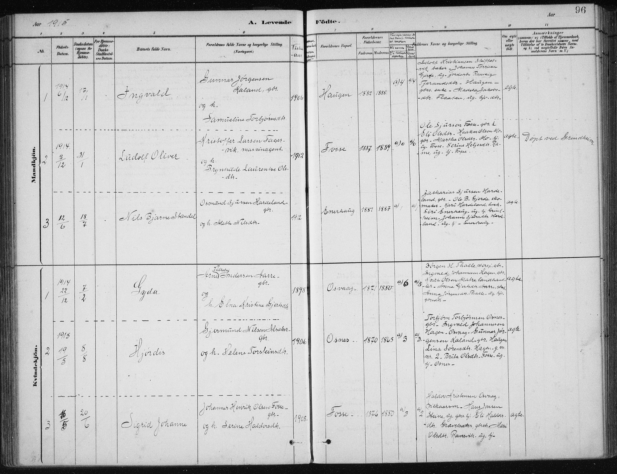 Etne sokneprestembete, AV/SAB-A-75001/H/Haa: Parish register (official) no. C  1, 1879-1919, p. 96