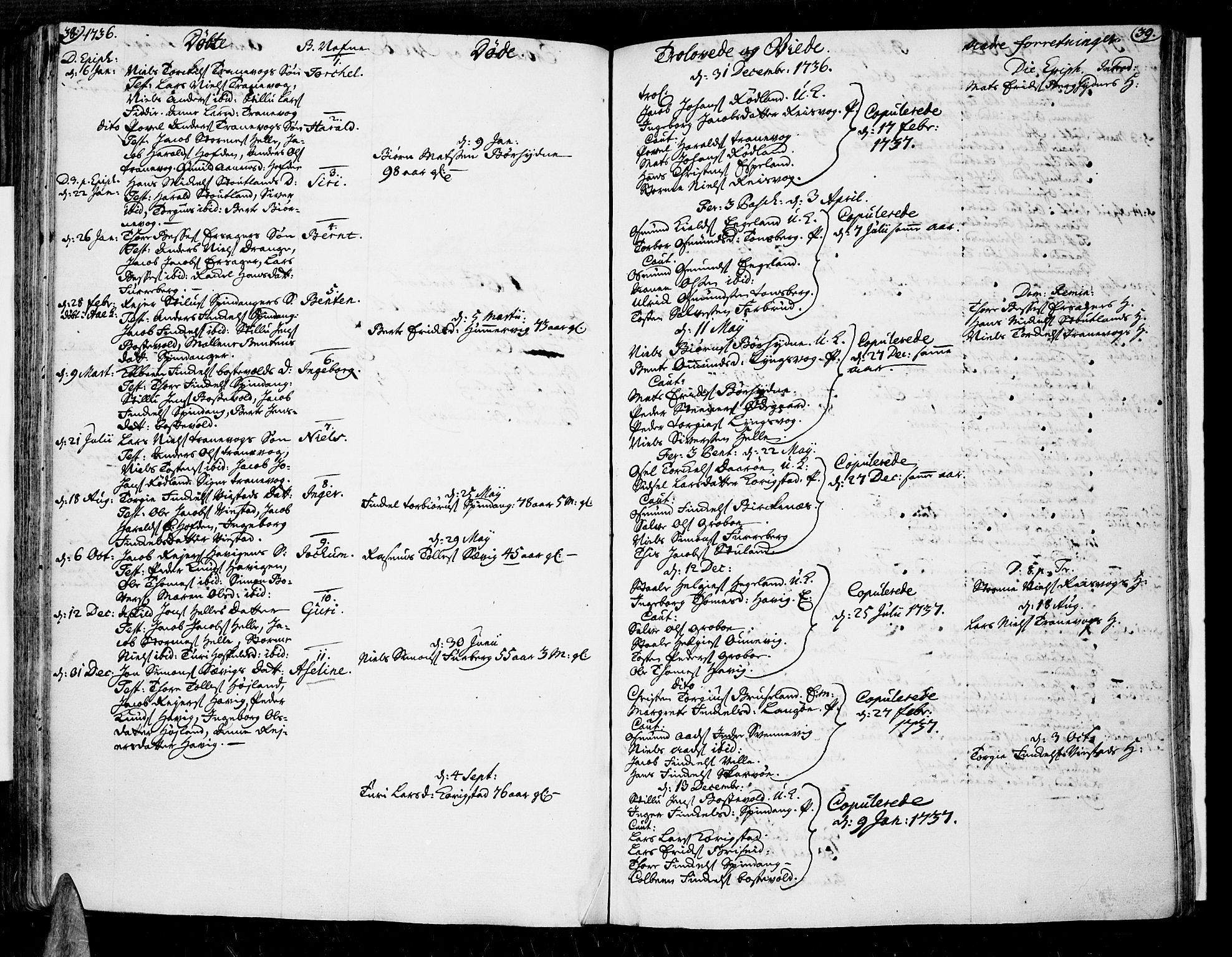 Lista sokneprestkontor, AV/SAK-1111-0027/F/Fa/L0002: Parish register (official) no. A 2 /3, 1726-1751, p. 38-39