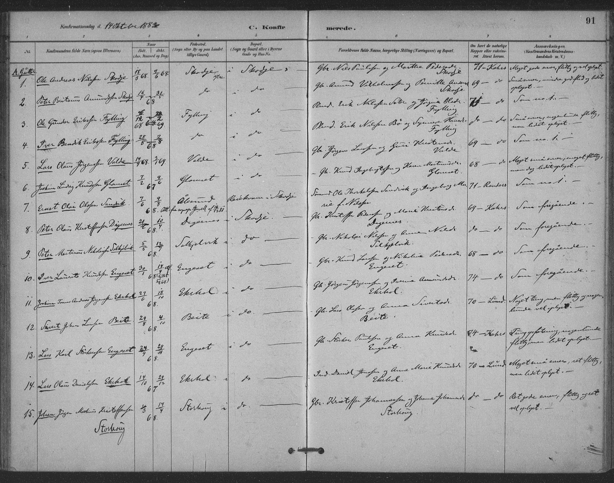 Ministerialprotokoller, klokkerbøker og fødselsregistre - Møre og Romsdal, AV/SAT-A-1454/524/L0356: Parish register (official) no. 524A08, 1880-1899, p. 91