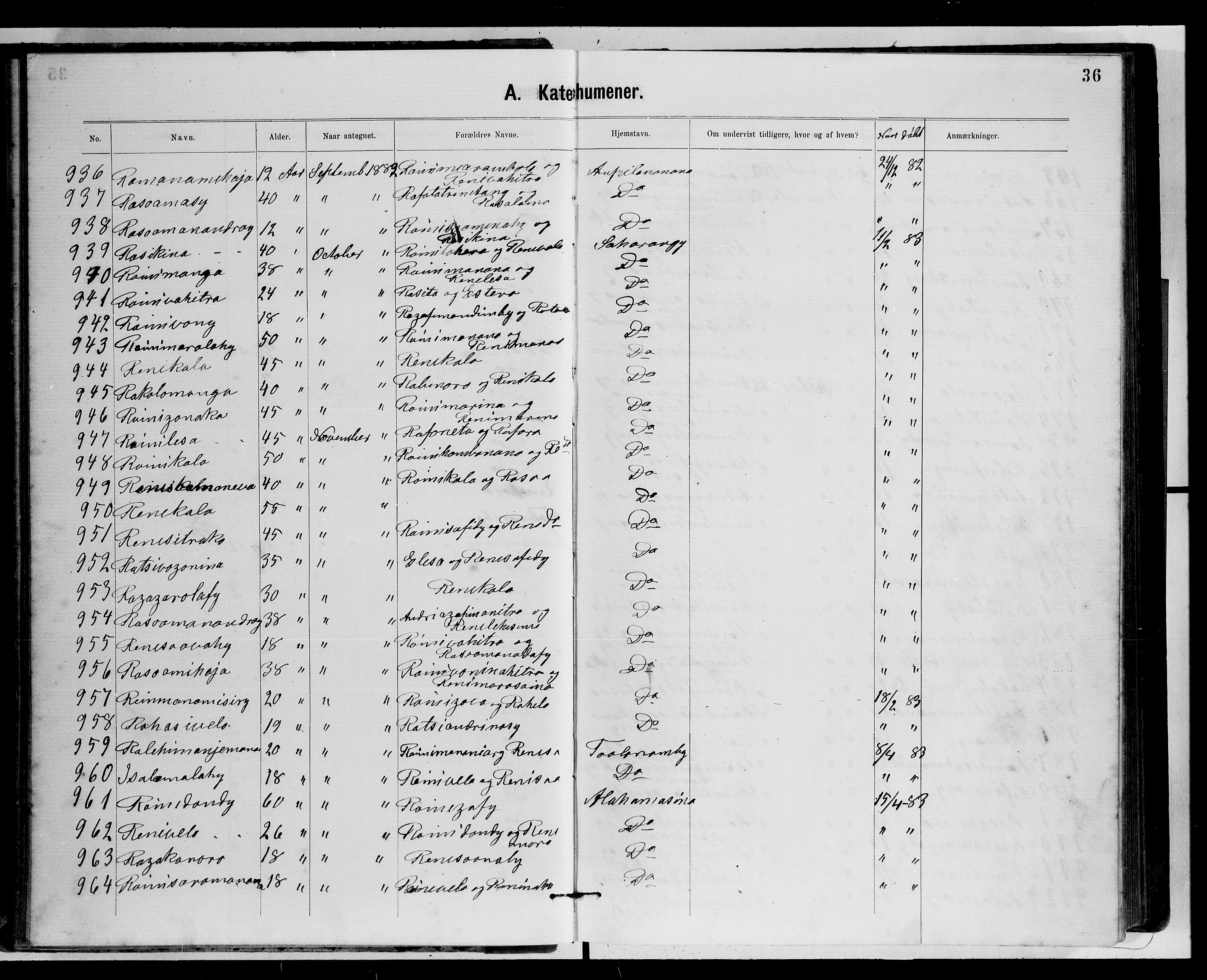 Archives FLM/NMS, Madagaskar, VID/MA-A-1163/D/Db/L0269: Parish register (official) no. 1, 1867-1884, p. 36