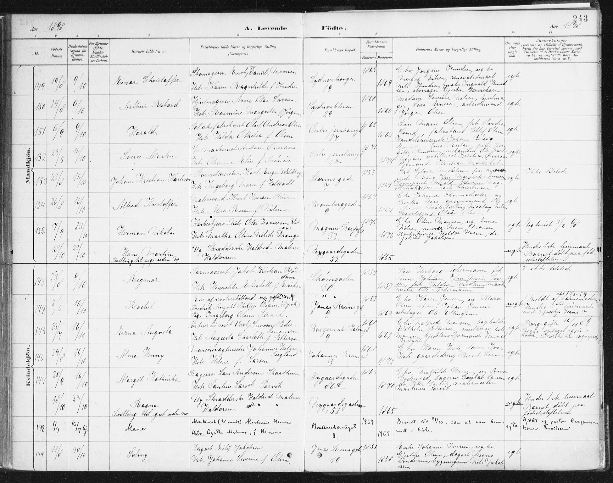 Johanneskirken sokneprestembete, AV/SAB-A-76001/H/Haa/L0001: Parish register (official) no. A 1, 1885-1900, p. 243