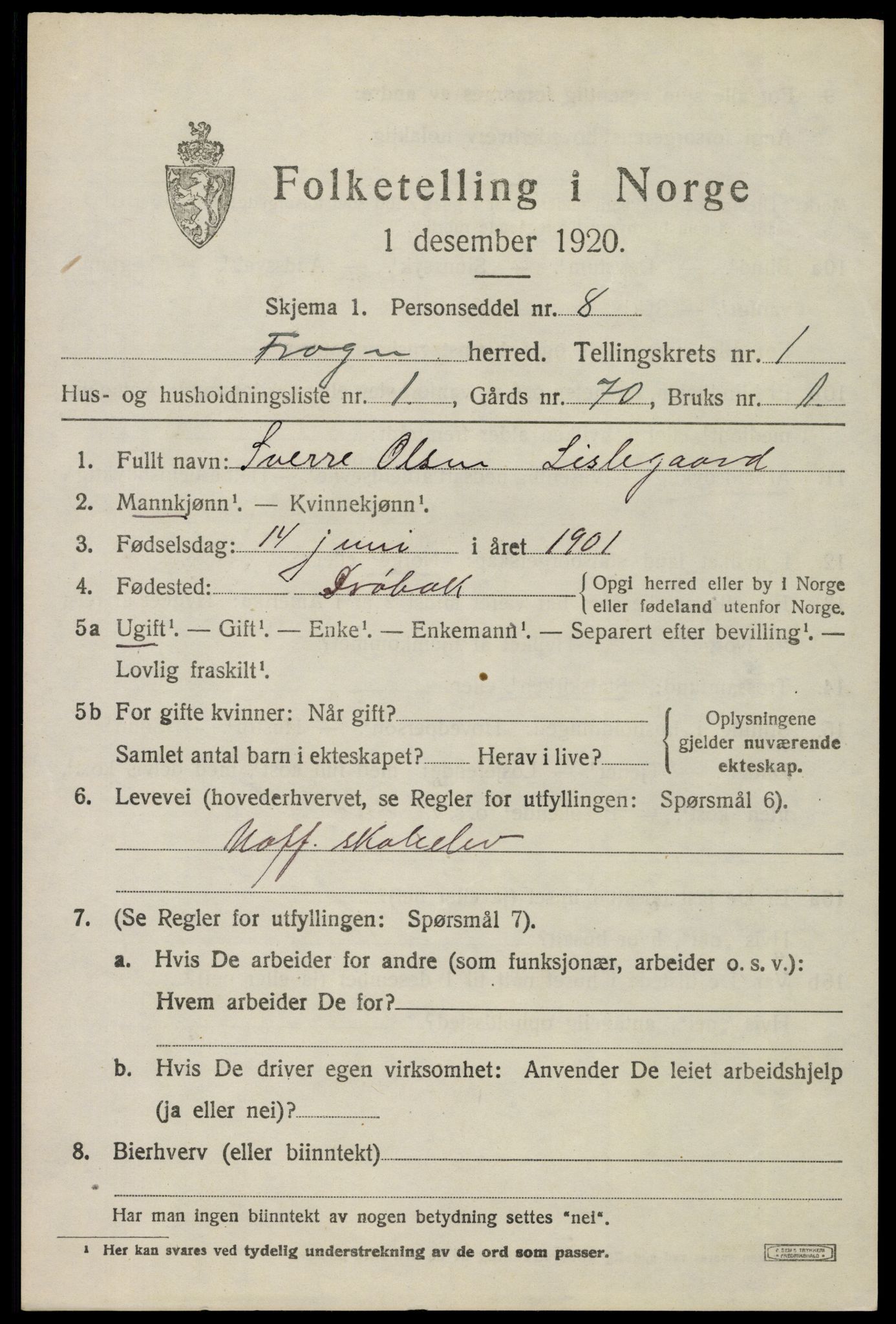 SAO, 1920 census for Frogn, 1920, p. 941