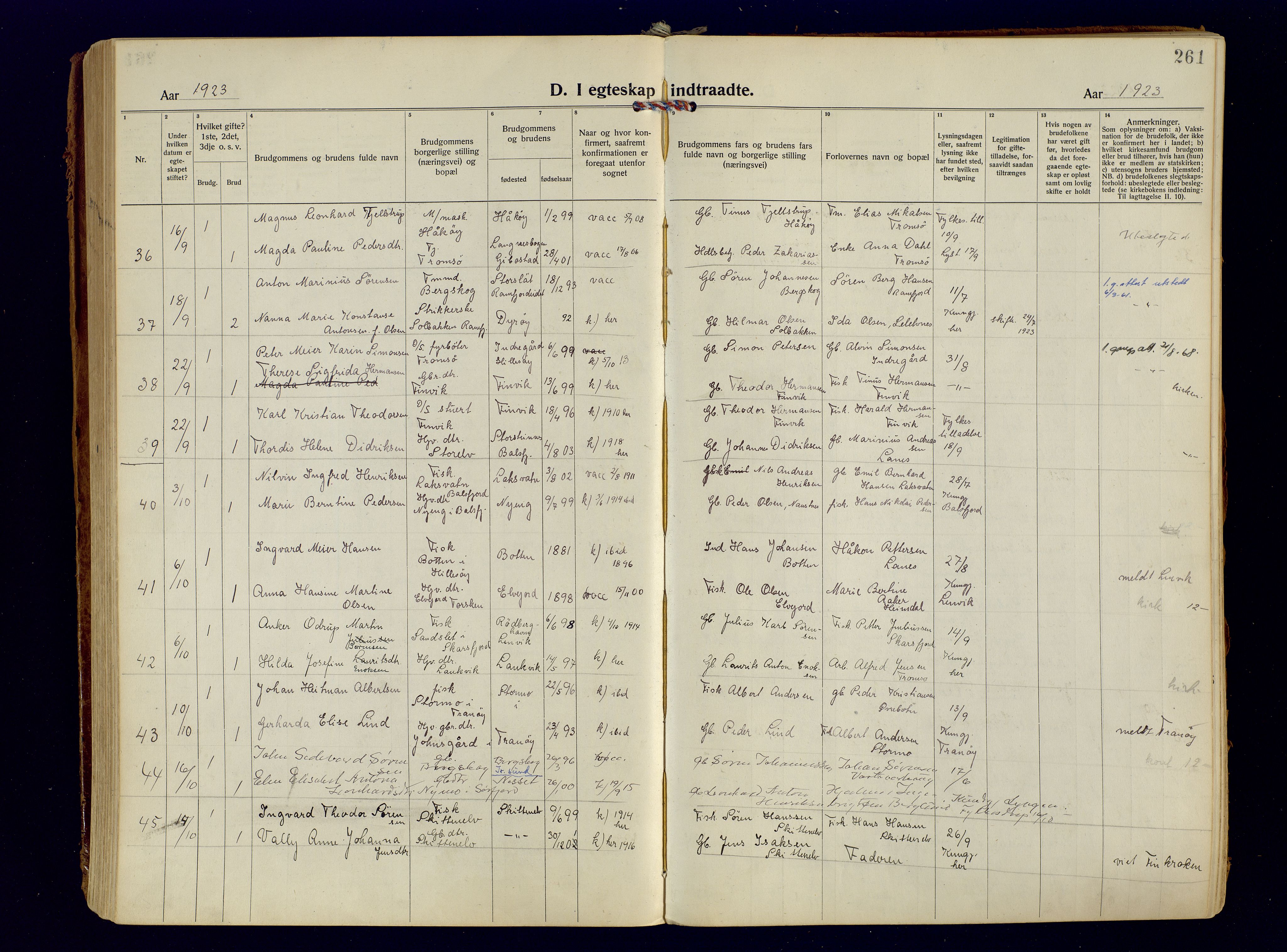 Tromsøysund sokneprestkontor, AV/SATØ-S-1304/G/Ga/L0009kirke: Parish register (official) no. 9, 1922-1934, p. 261