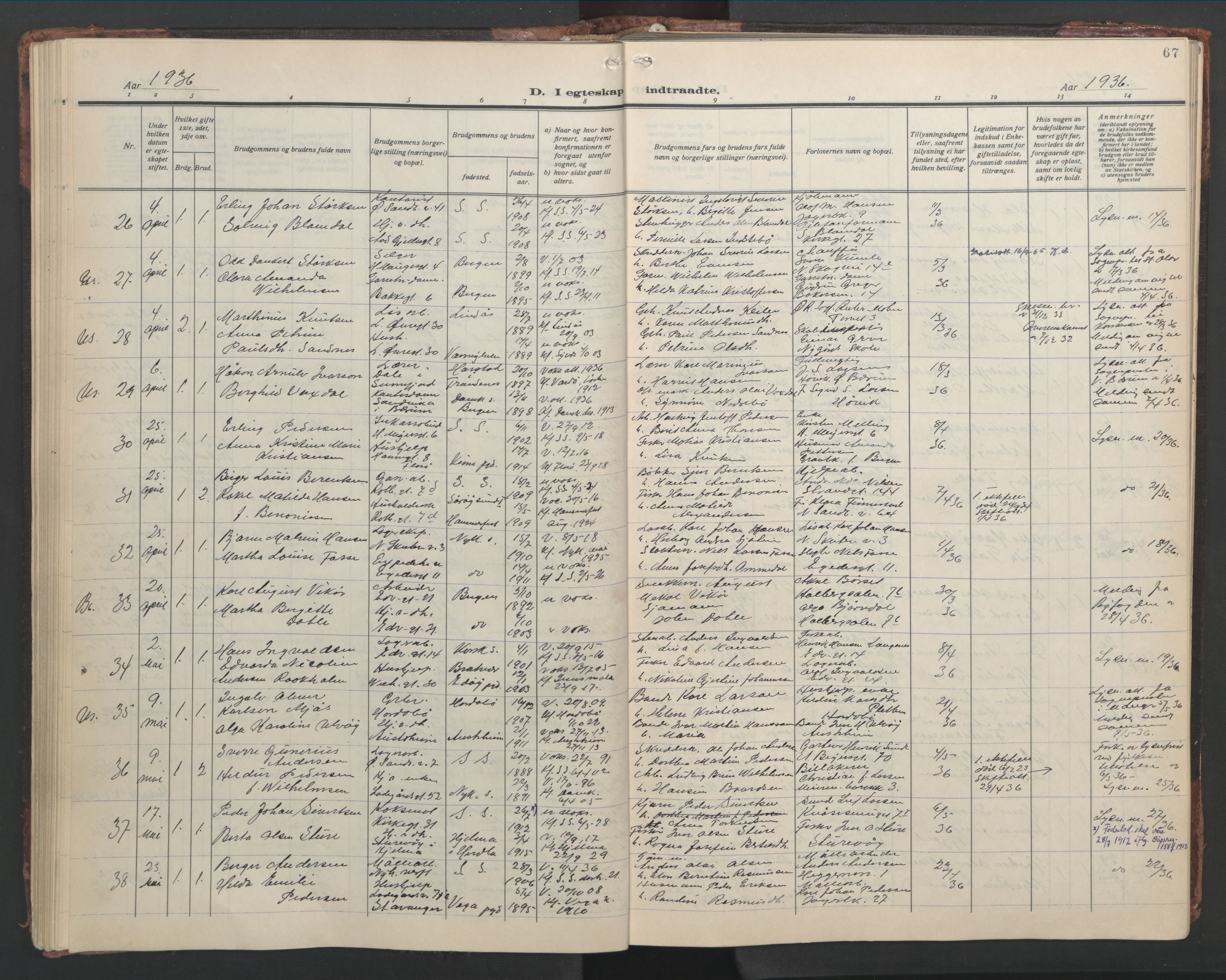 Sandviken Sokneprestembete, AV/SAB-A-77601/H/Hb/L0015: Parish register (copy) no. D 2, 1929-1953, p. 66b-67a