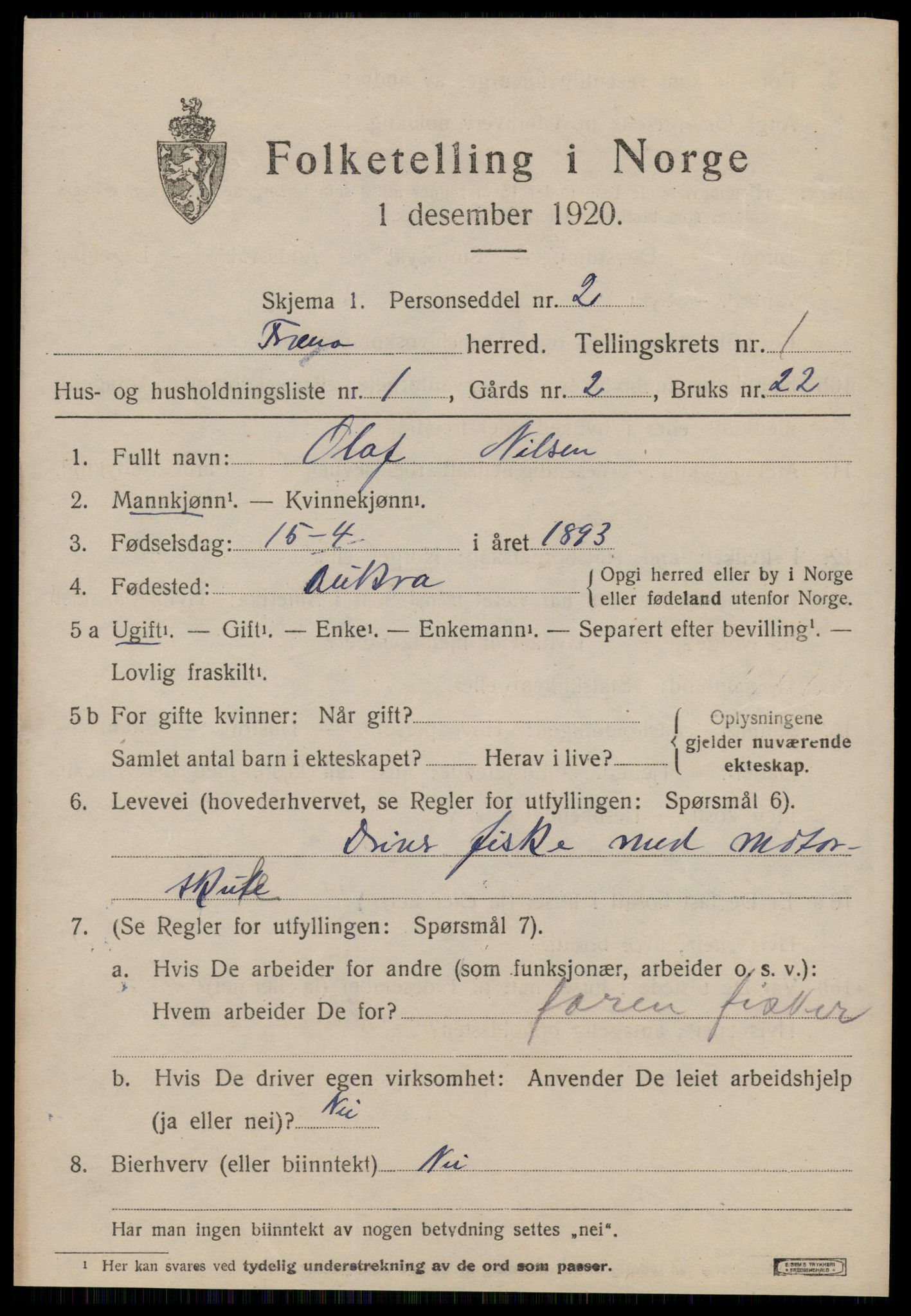 SAT, 1920 census for Fræna, 1920, p. 1111