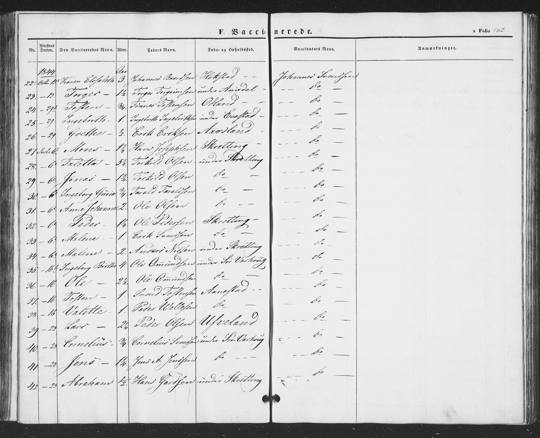 Hå sokneprestkontor, AV/SAST-A-101801/001/30BA/L0007: Parish register (official) no. A 6, 1842-1855, p. 182