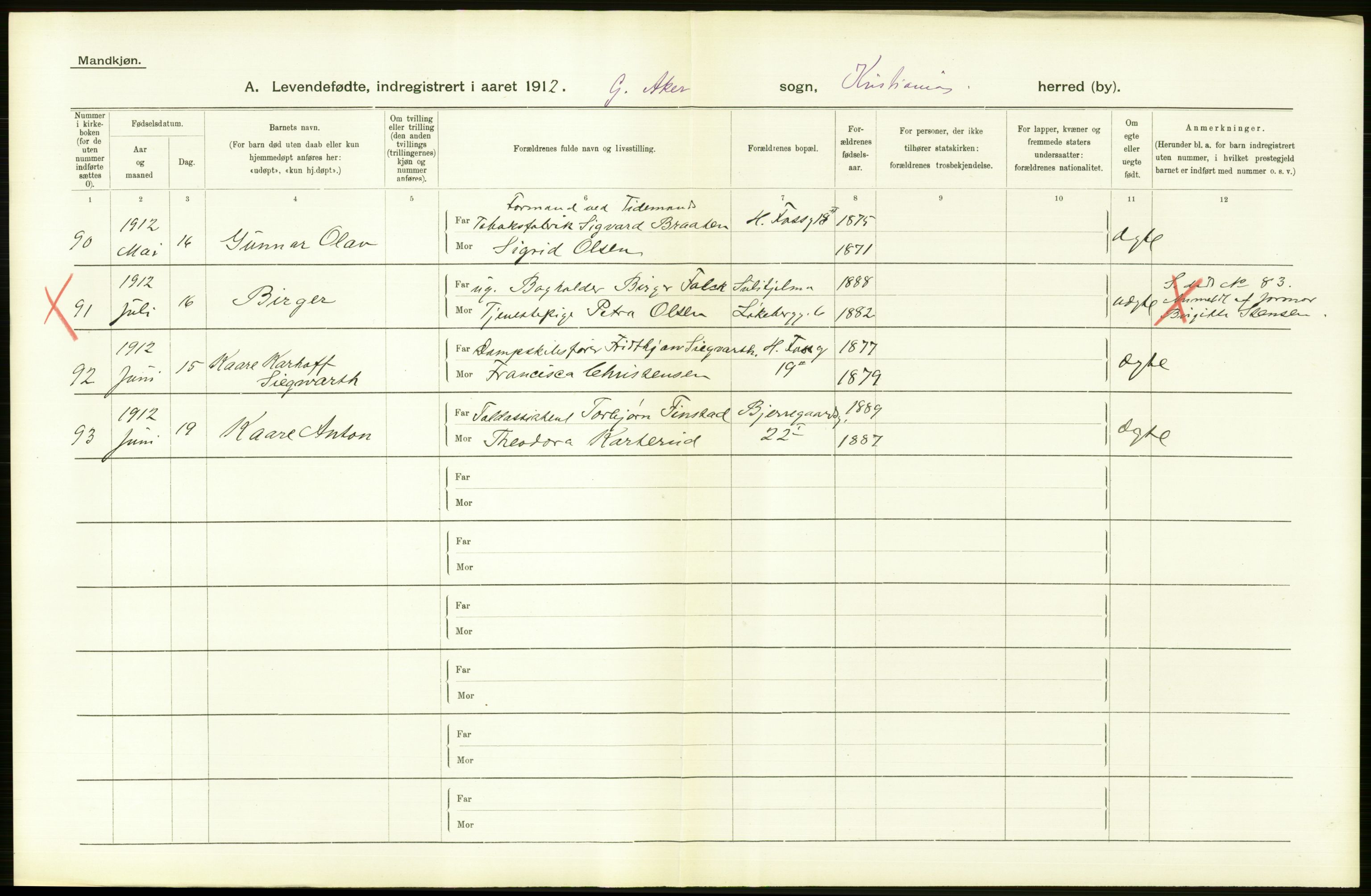 Statistisk sentralbyrå, Sosiodemografiske emner, Befolkning, RA/S-2228/D/Df/Dfb/Dfbb/L0007: Kristiania:  Levendefødte menn og kvinner., 1912, p. 508