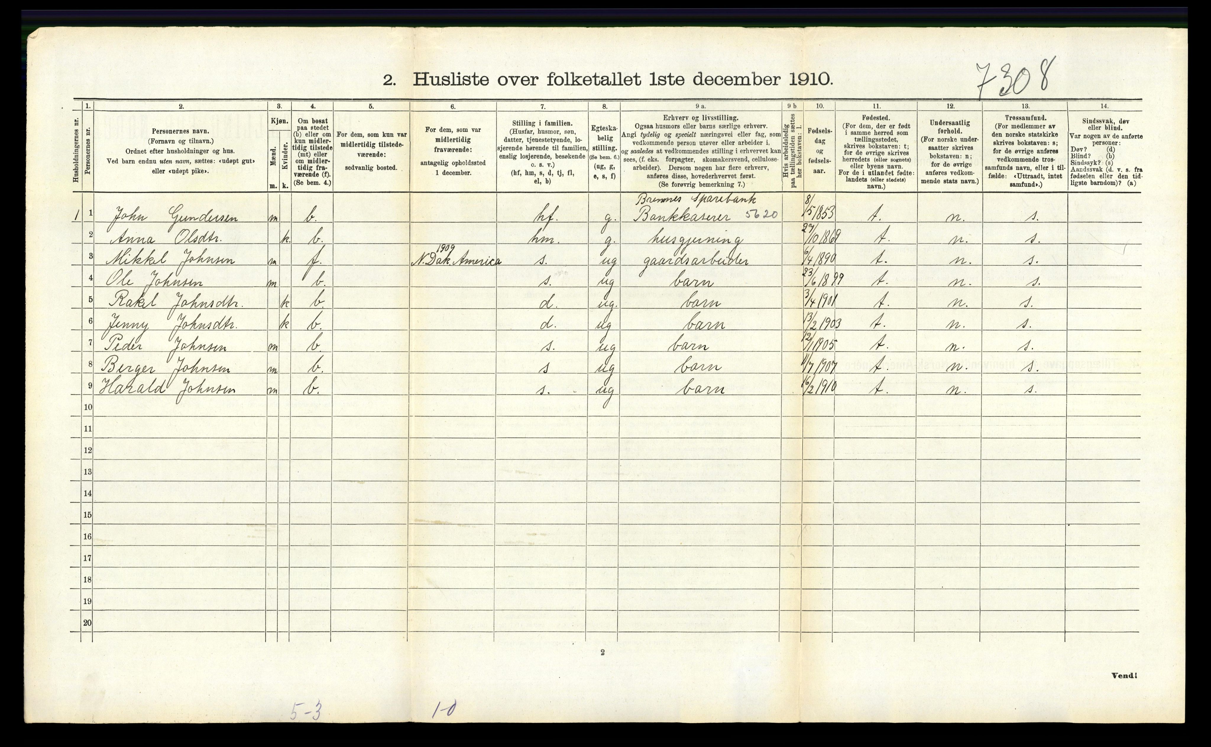 RA, 1910 census for Finnås, 1910, p. 491