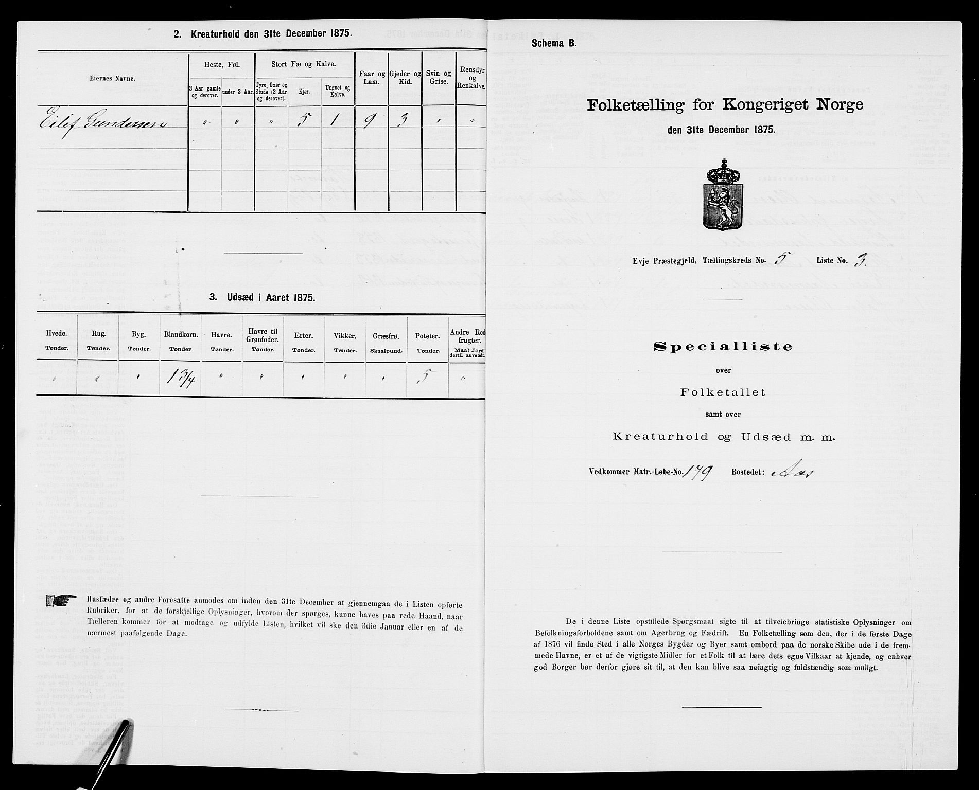 SAK, 1875 census for 0934P Evje, 1875, p. 402