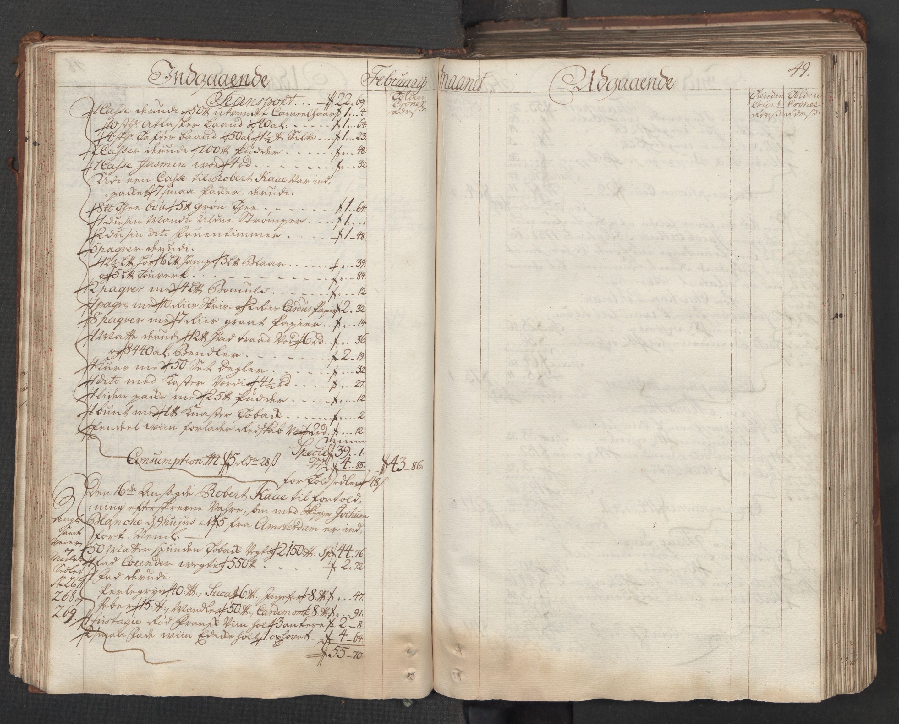 Generaltollkammeret, tollregnskaper, AV/RA-EA-5490/R06/L0015/0001: Tollregnskaper Kristiania / Hovedtollbok, 1733, p. 48b-49a