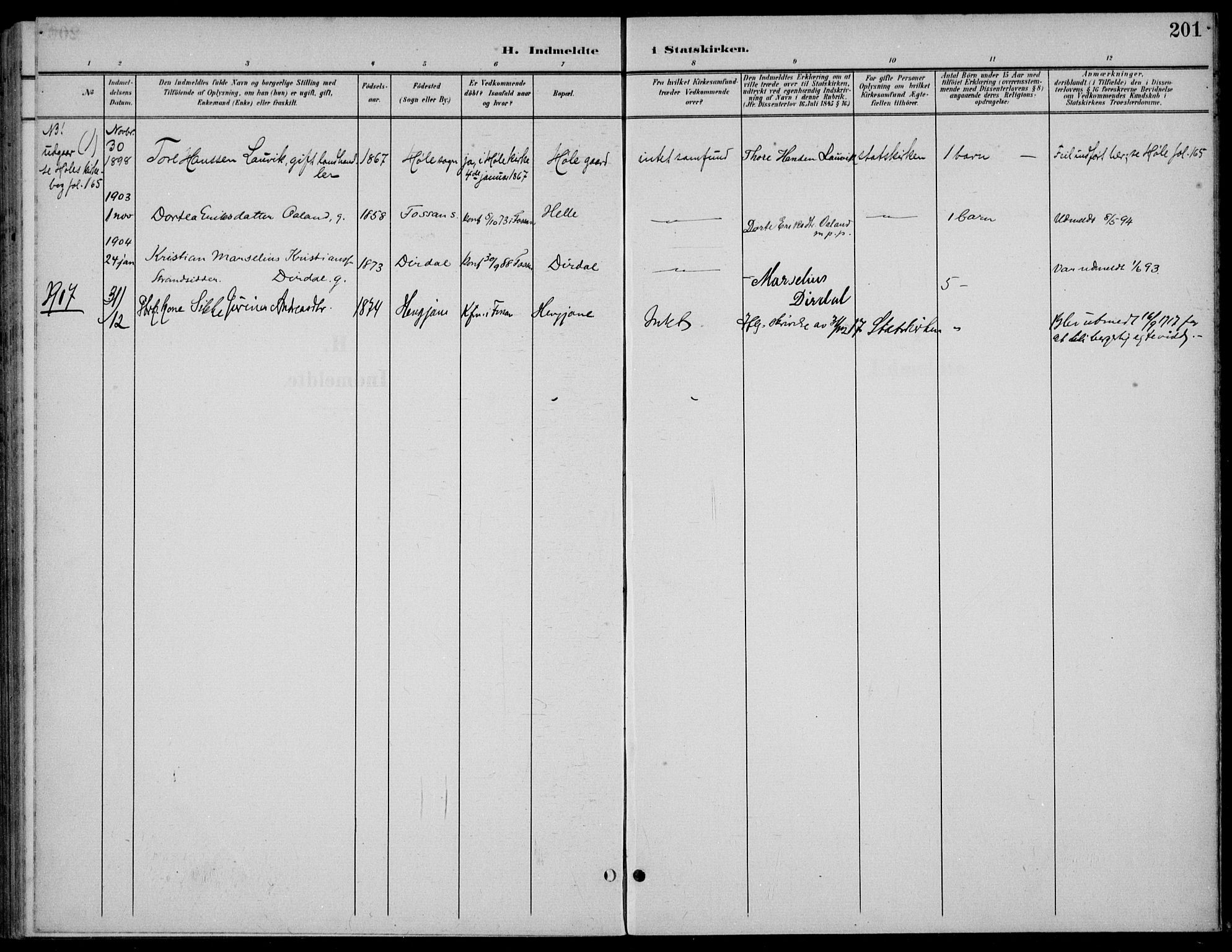 Høgsfjord sokneprestkontor, AV/SAST-A-101624/H/Ha/Haa/L0007: Parish register (official) no. A 7, 1898-1917, p. 201