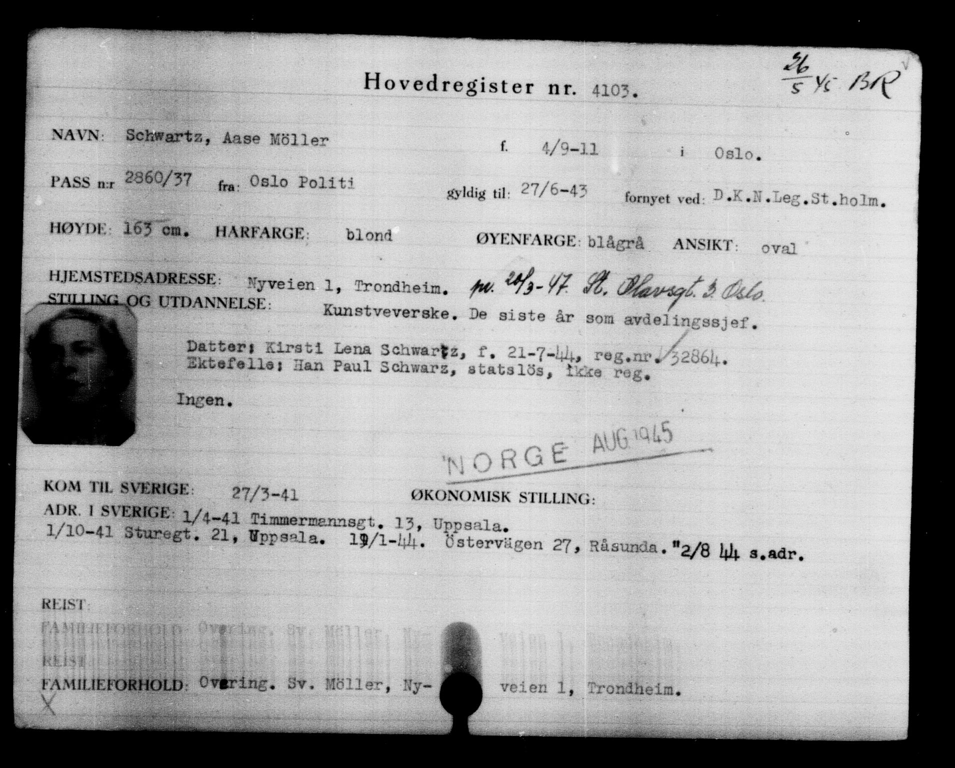 Utenriksstasjonene, Legasjonen i Stockholm, Flyktningkontoret, AV/RA-S-6753/V/Va/L0004: Kjesäterkartoteket, flyktninger med registreringsnr. 3496-6610, 1940-1945, p. 716
