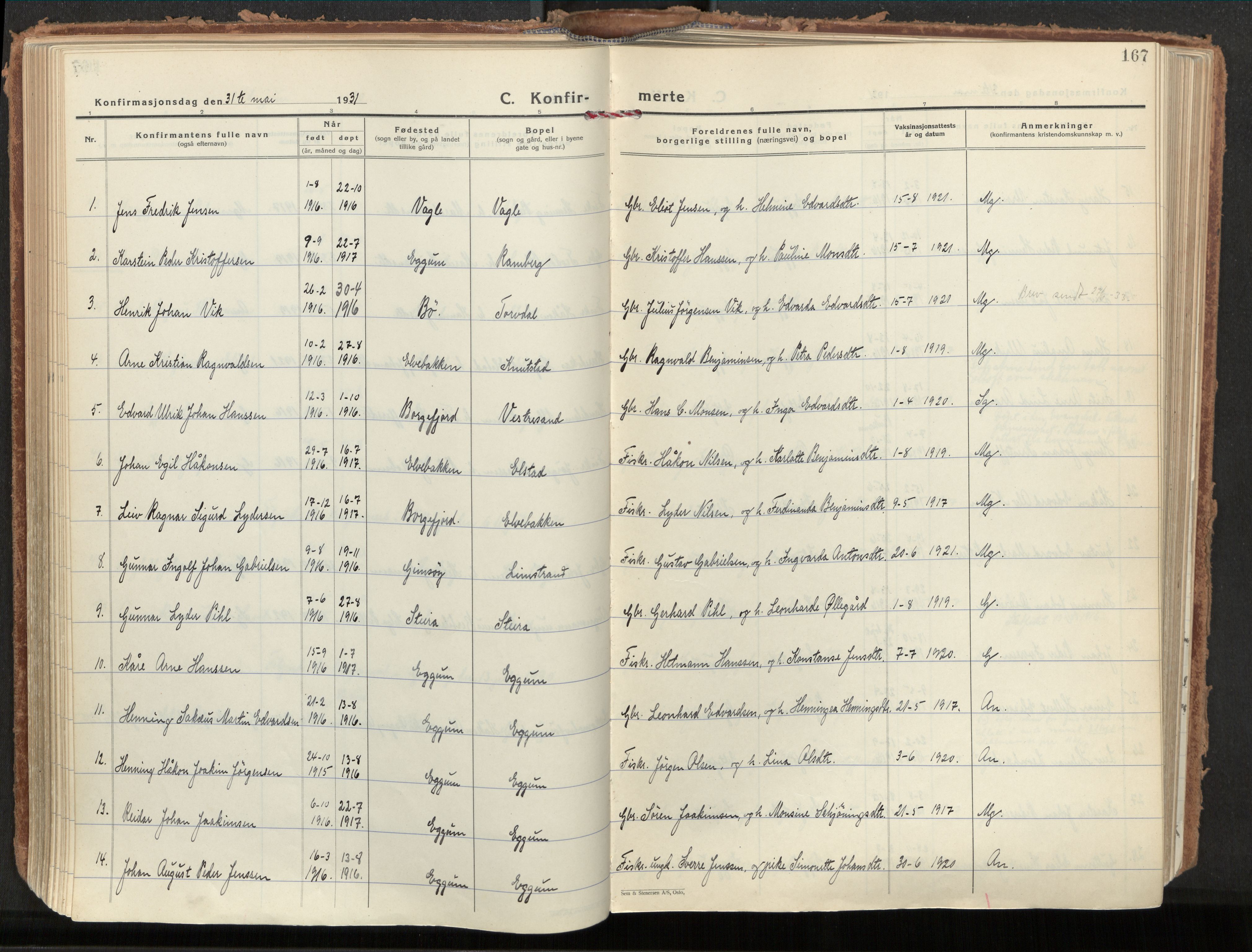 Ministerialprotokoller, klokkerbøker og fødselsregistre - Nordland, SAT/A-1459/880/L1137: Parish register (official) no. 880A11, 1927-1944, p. 167