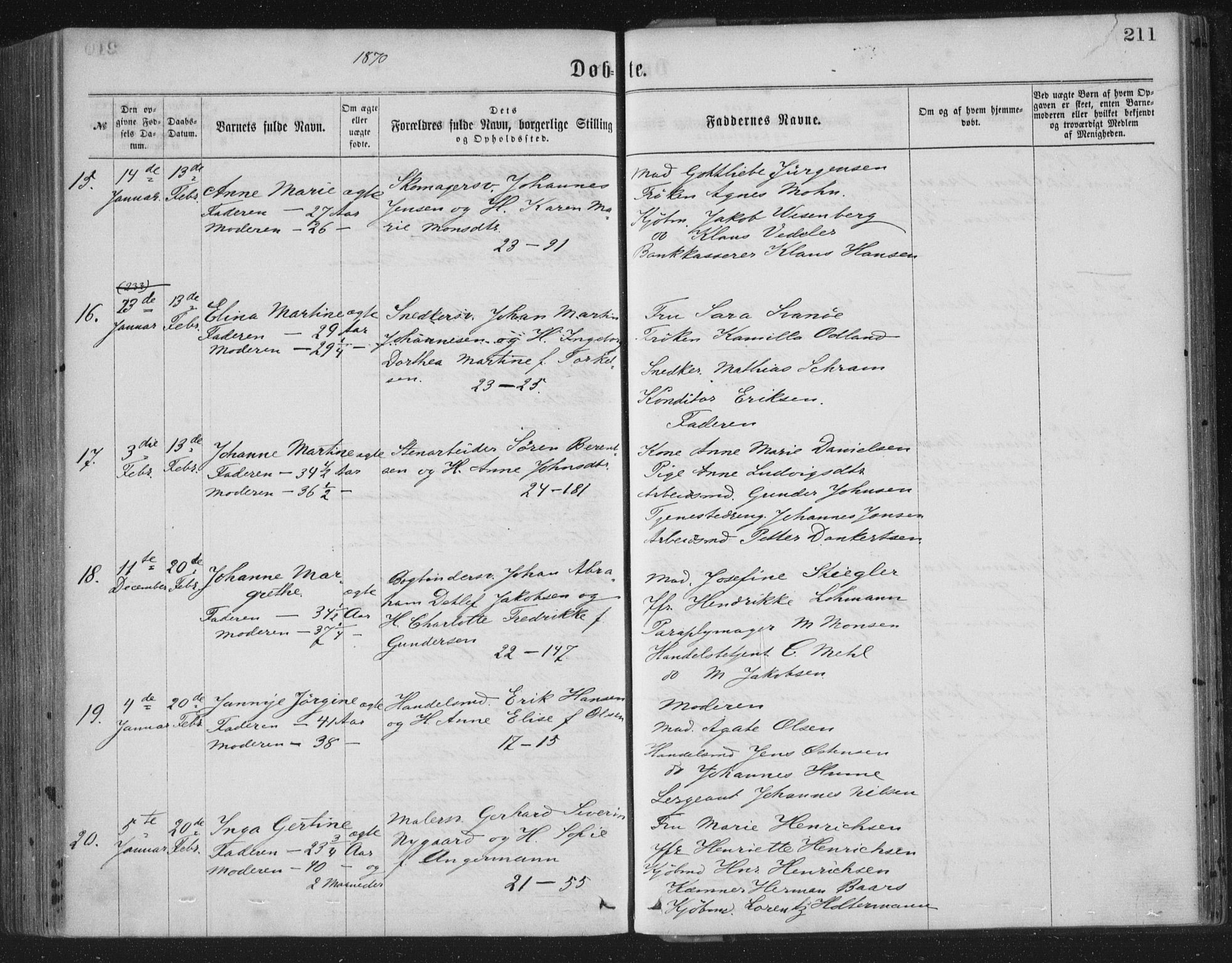 Korskirken sokneprestembete, SAB/A-76101/H/Haa/L0019: Parish register (official) no. B 5, 1866-1871, p. 211