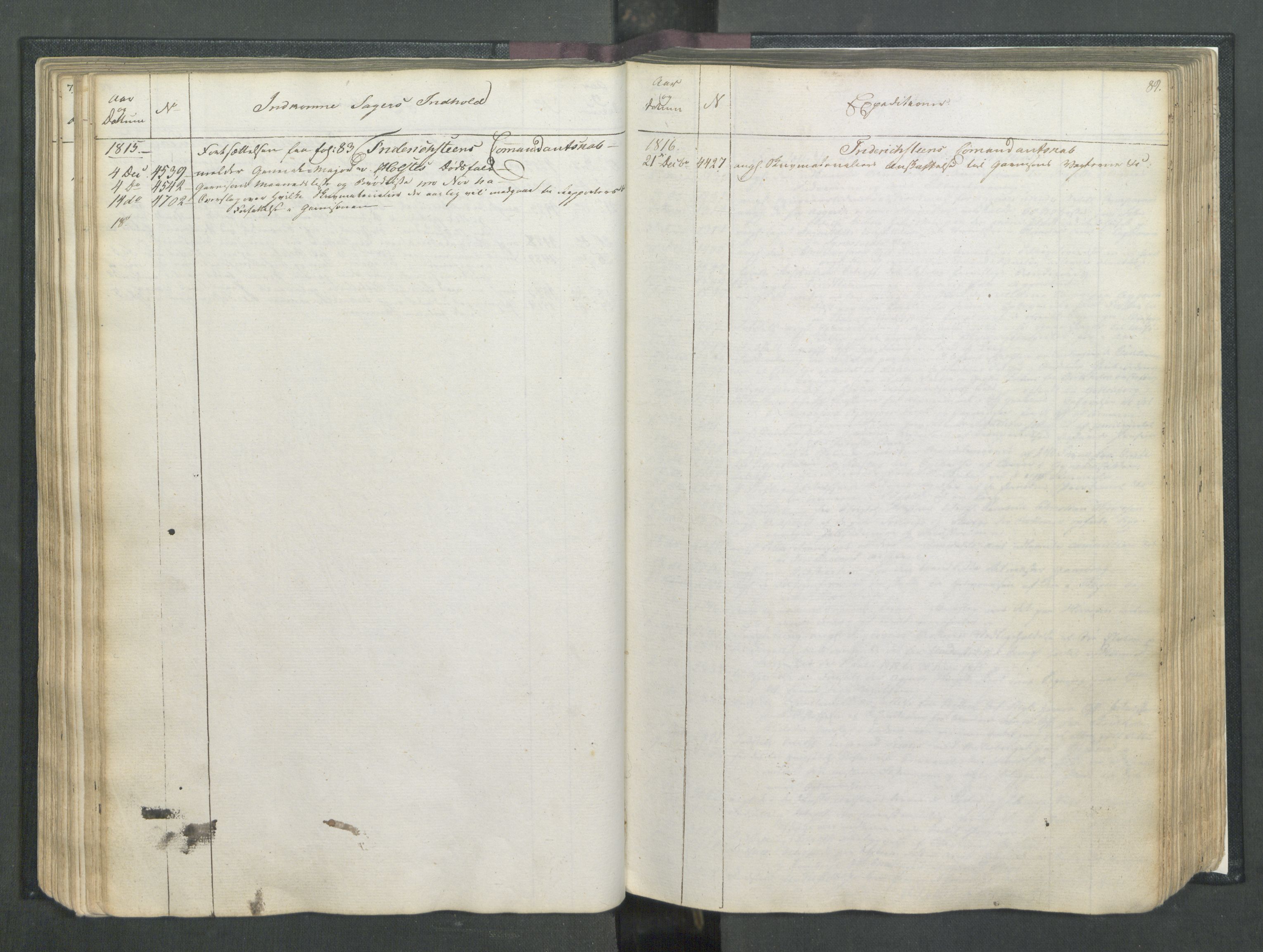 Armédepartementet, RA/RAFA-3493/C/Ca/L0007: 6. Departements Register, 1815, p. 89