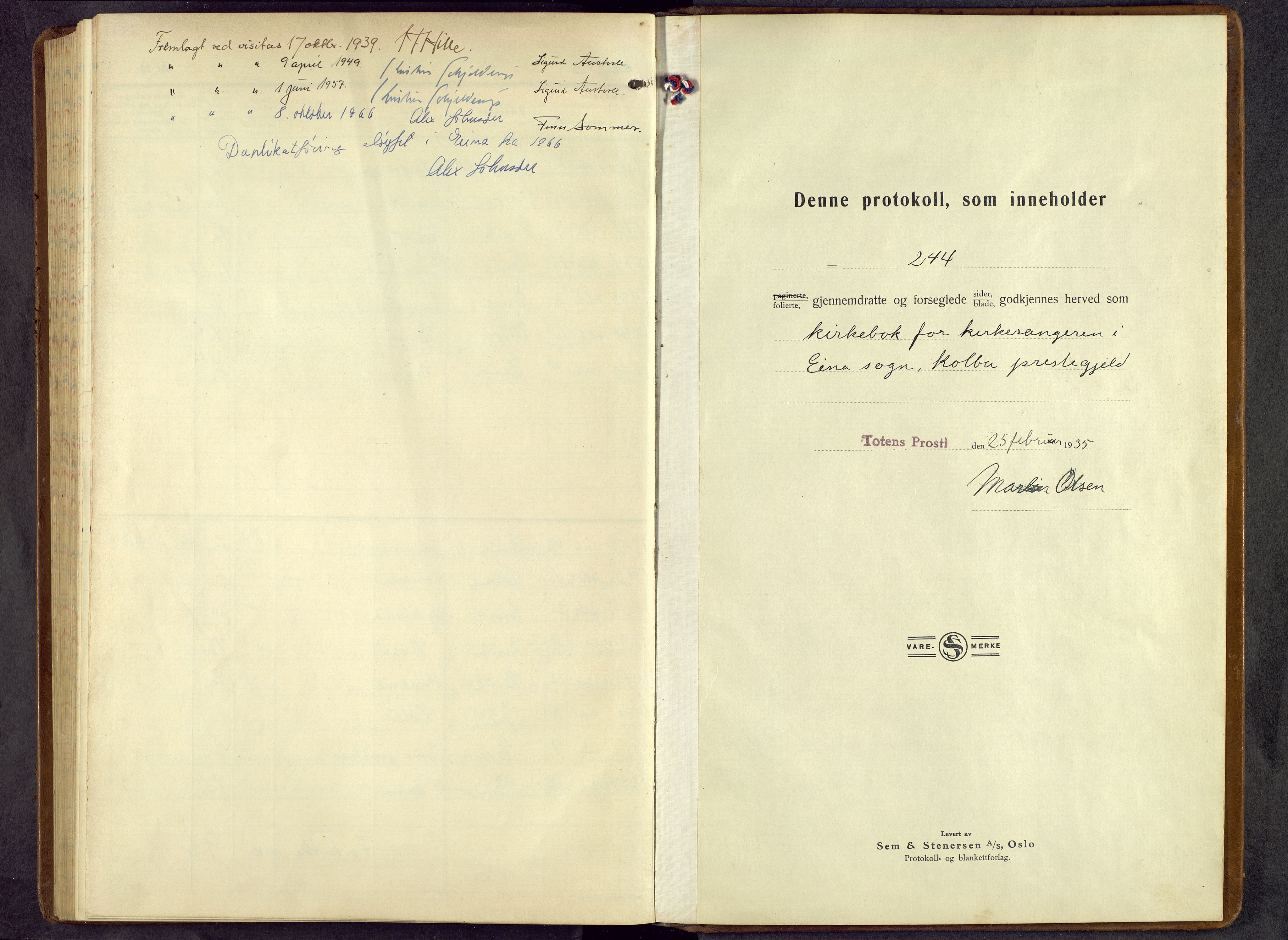 Kolbu prestekontor, SAH/PREST-110/H/Ha/Hab/L0003: Parish register (copy) no. 3, 1935-1966