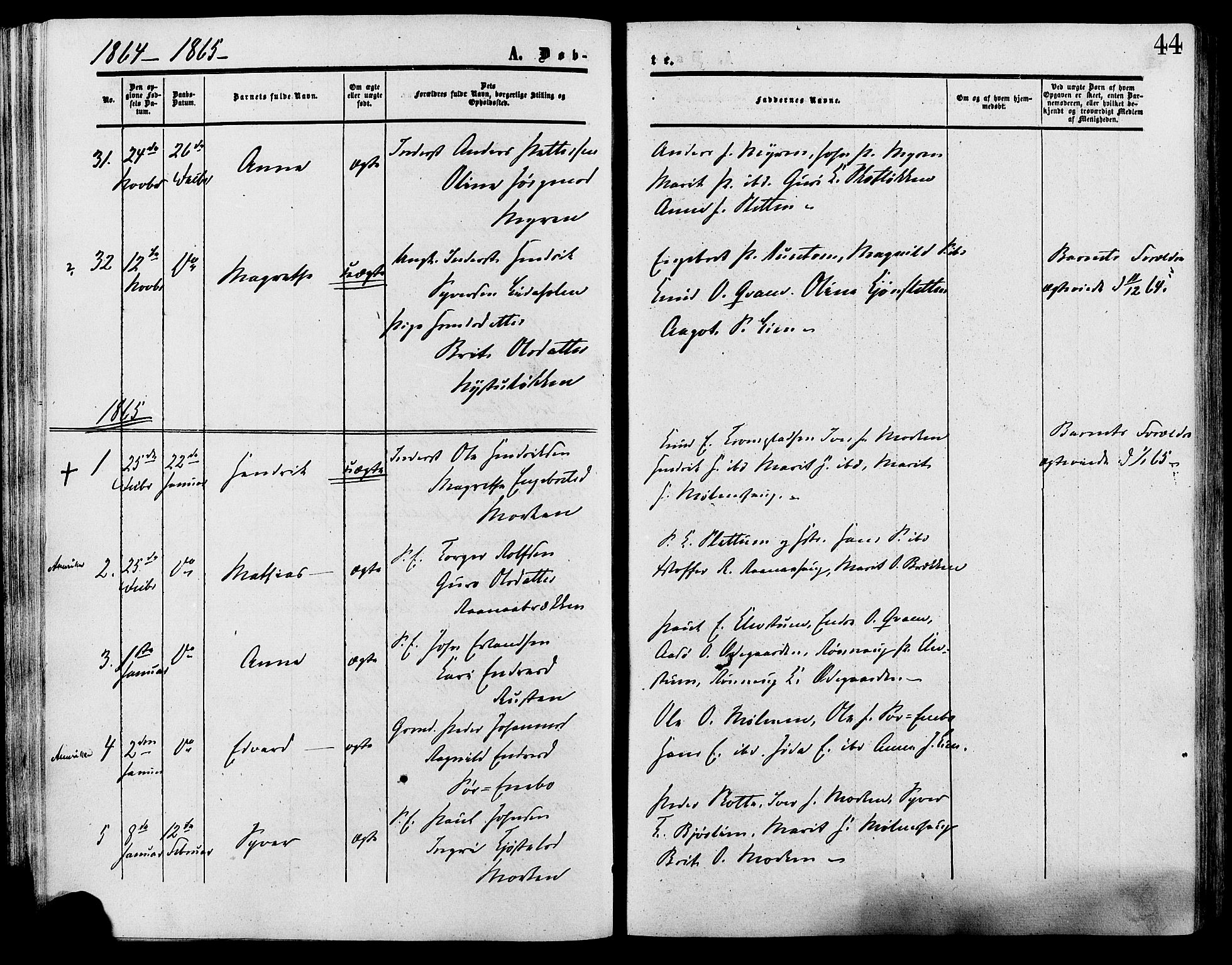 Lesja prestekontor, SAH/PREST-068/H/Ha/Haa/L0009: Parish register (official) no. 9, 1854-1889, p. 44