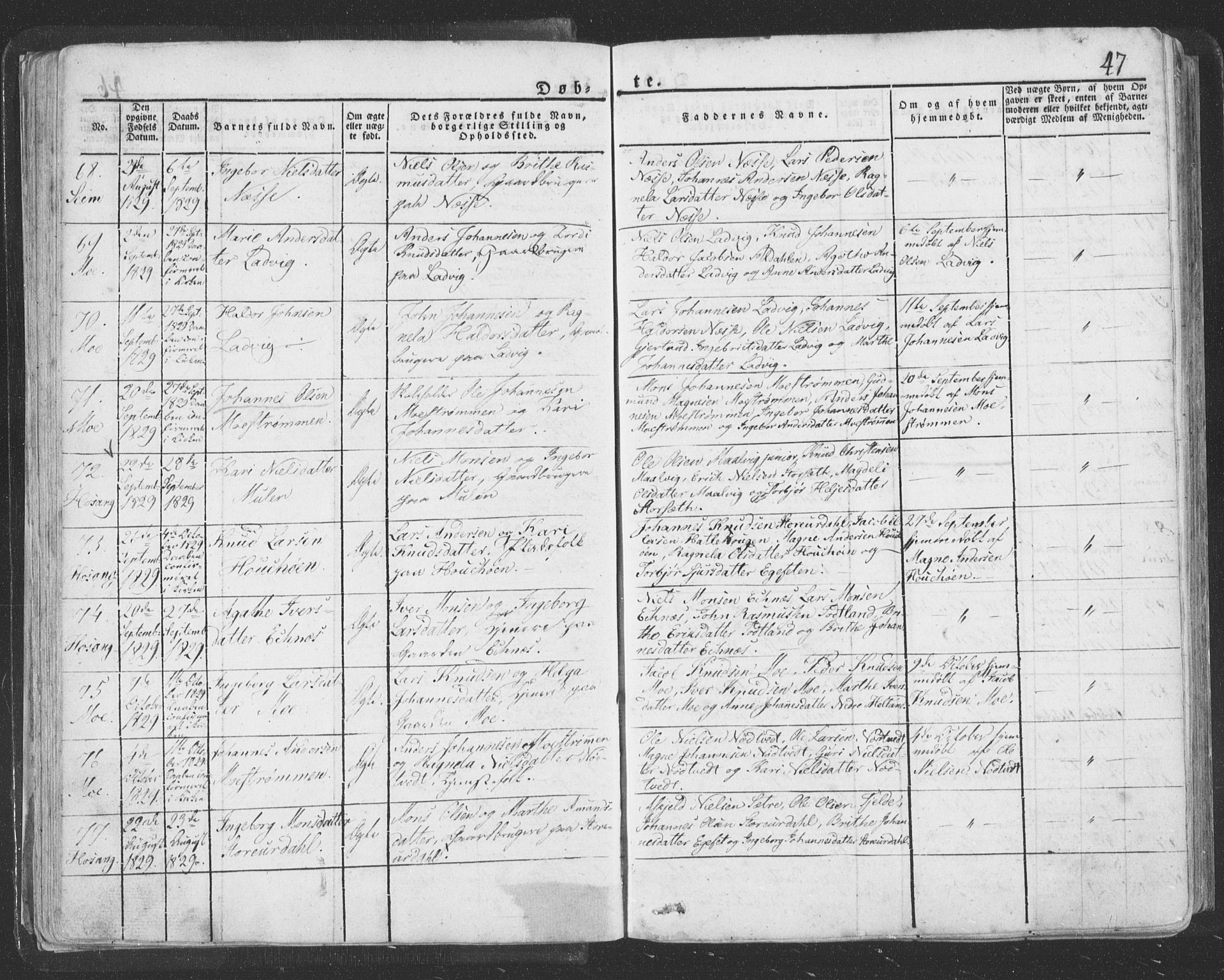 Hosanger sokneprestembete, AV/SAB-A-75801/H/Haa: Parish register (official) no. A 6, 1824-1835, p. 47