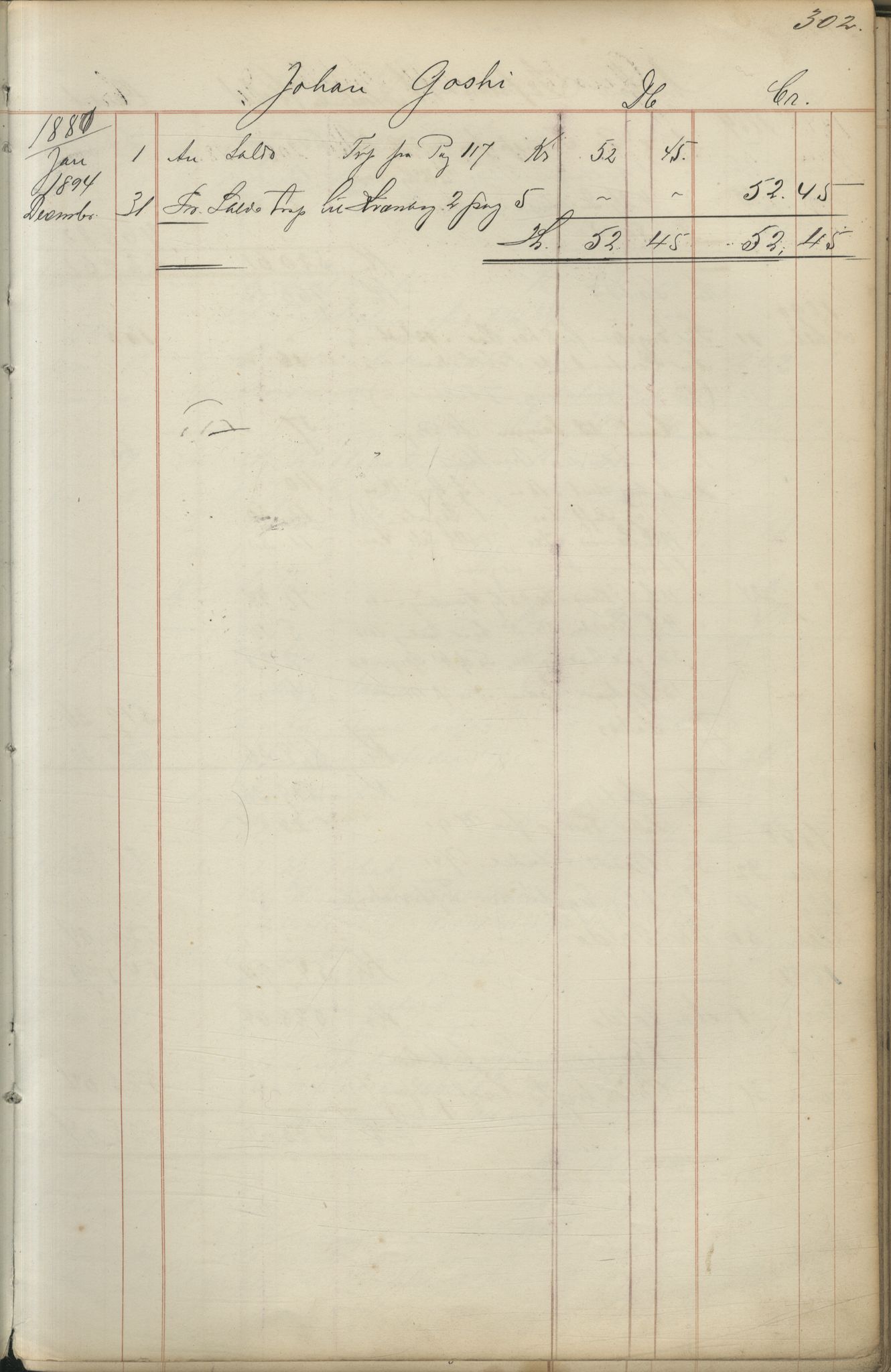 Brodtkorb handel A/S, VAMU/A-0001/F/Fc/L0001/0001: Konto for kvener og nordmenn på Kolahalvøya  / Conto for Kvæner og Nordmænd paa Russefinmarken No 1, 1868-1894, p. 302