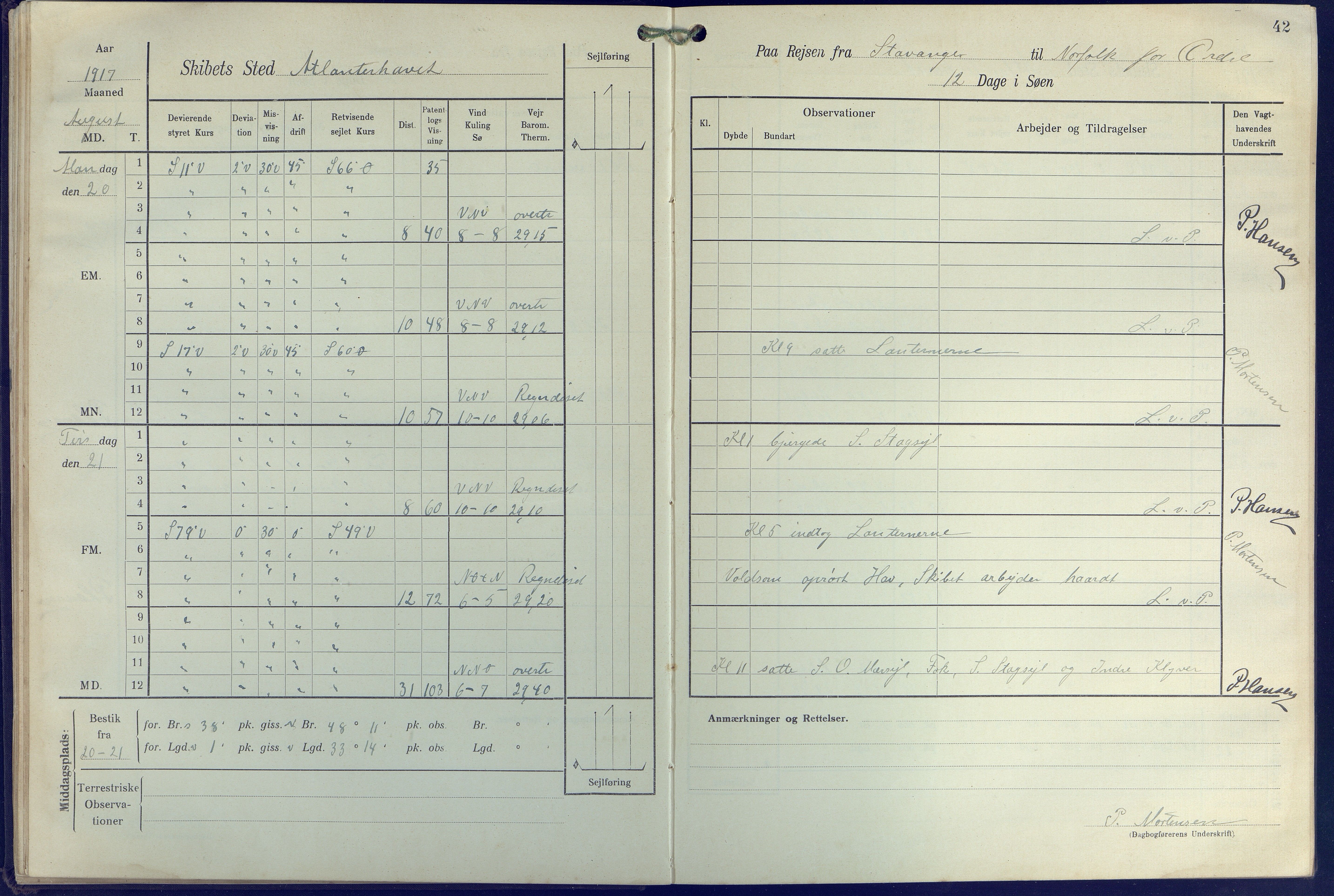 Fartøysarkivet, AAKS/PA-1934/F/L0271: Pehr Ugland (bark), 1917-1919, p. 42