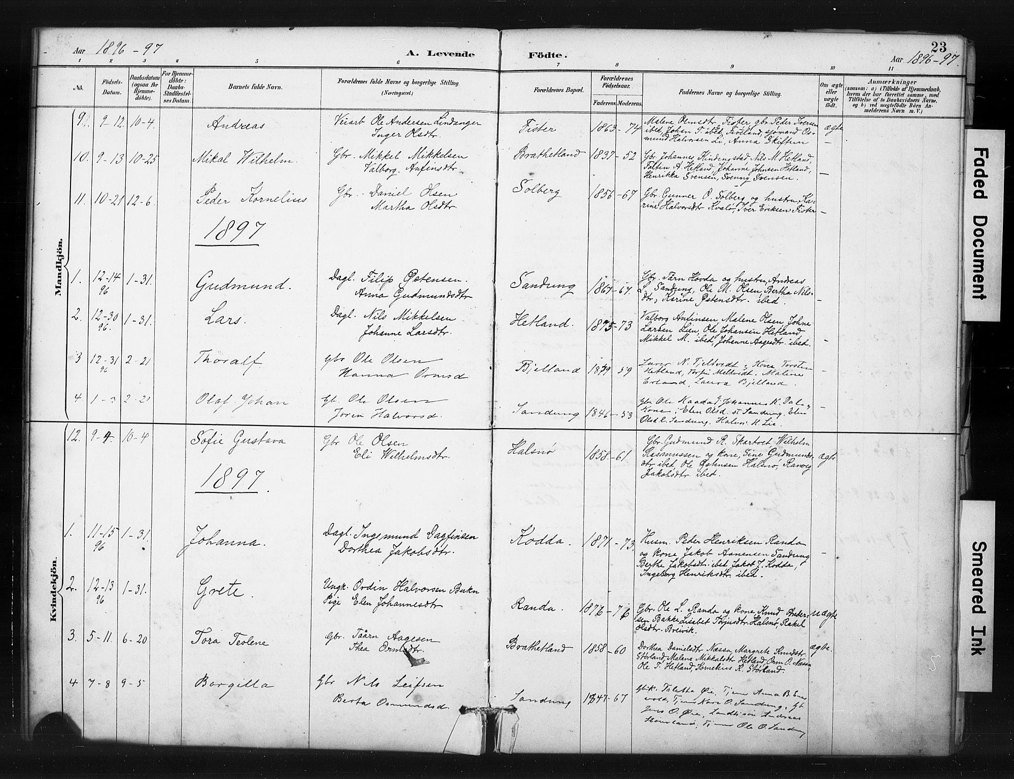 Hjelmeland sokneprestkontor, AV/SAST-A-101843/01/IV/L0015: Parish register (official) no. A 15, 1887-1910, p. 23