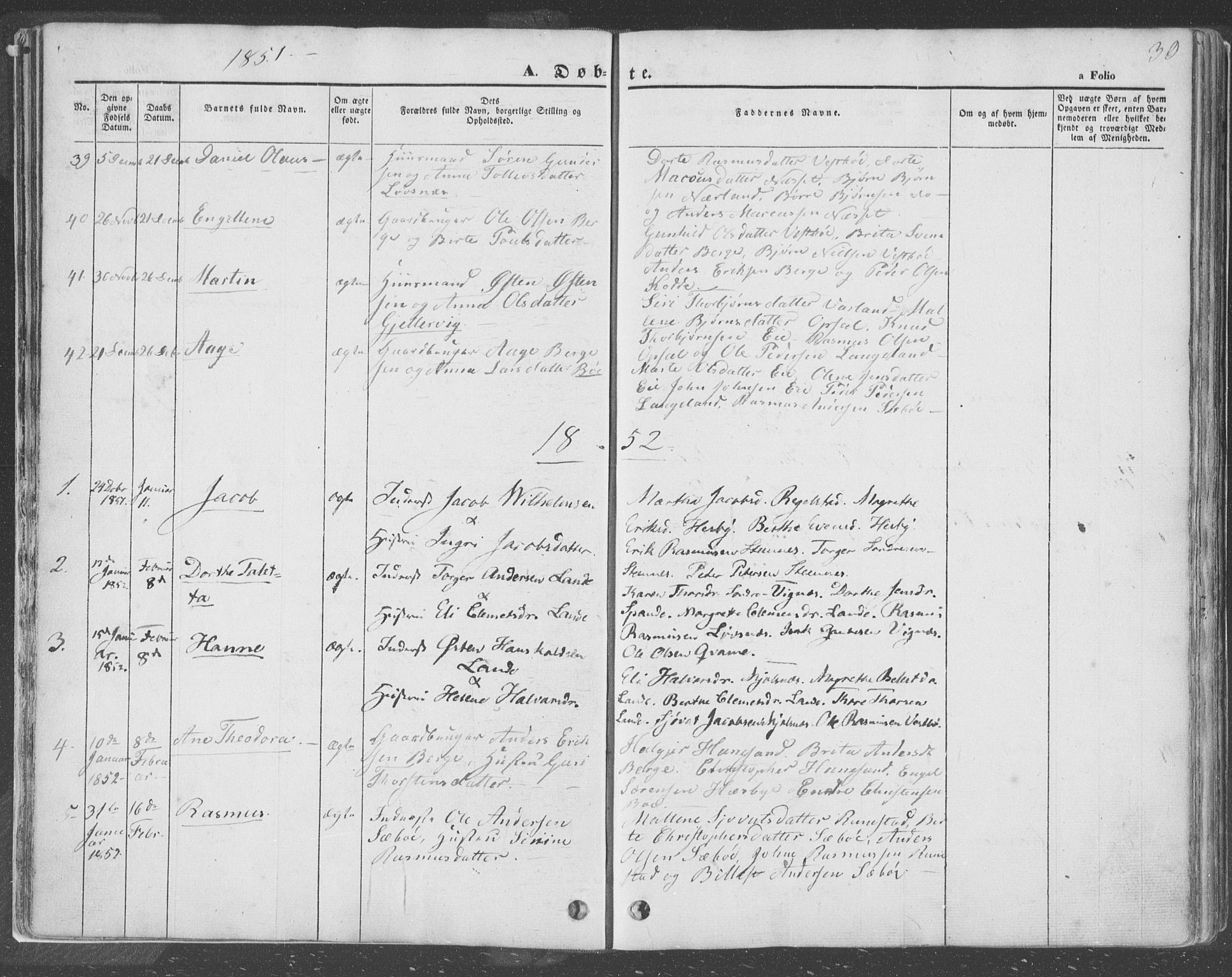 Finnøy sokneprestkontor, SAST/A-101825/H/Ha/Haa/L0007: Parish register (official) no. A 7, 1847-1862, p. 30