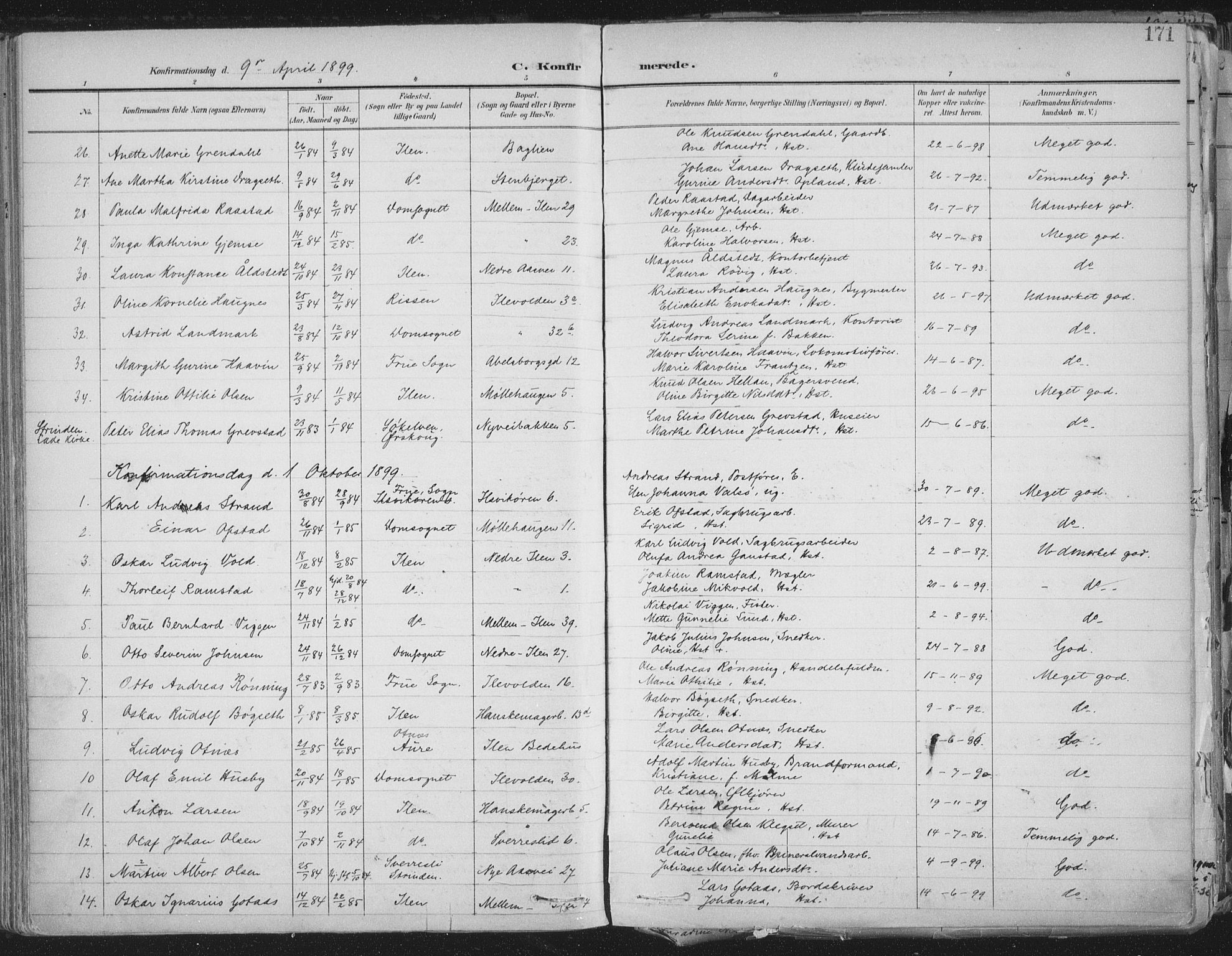 Ministerialprotokoller, klokkerbøker og fødselsregistre - Sør-Trøndelag, SAT/A-1456/603/L0167: Parish register (official) no. 603A06, 1896-1932, p. 171