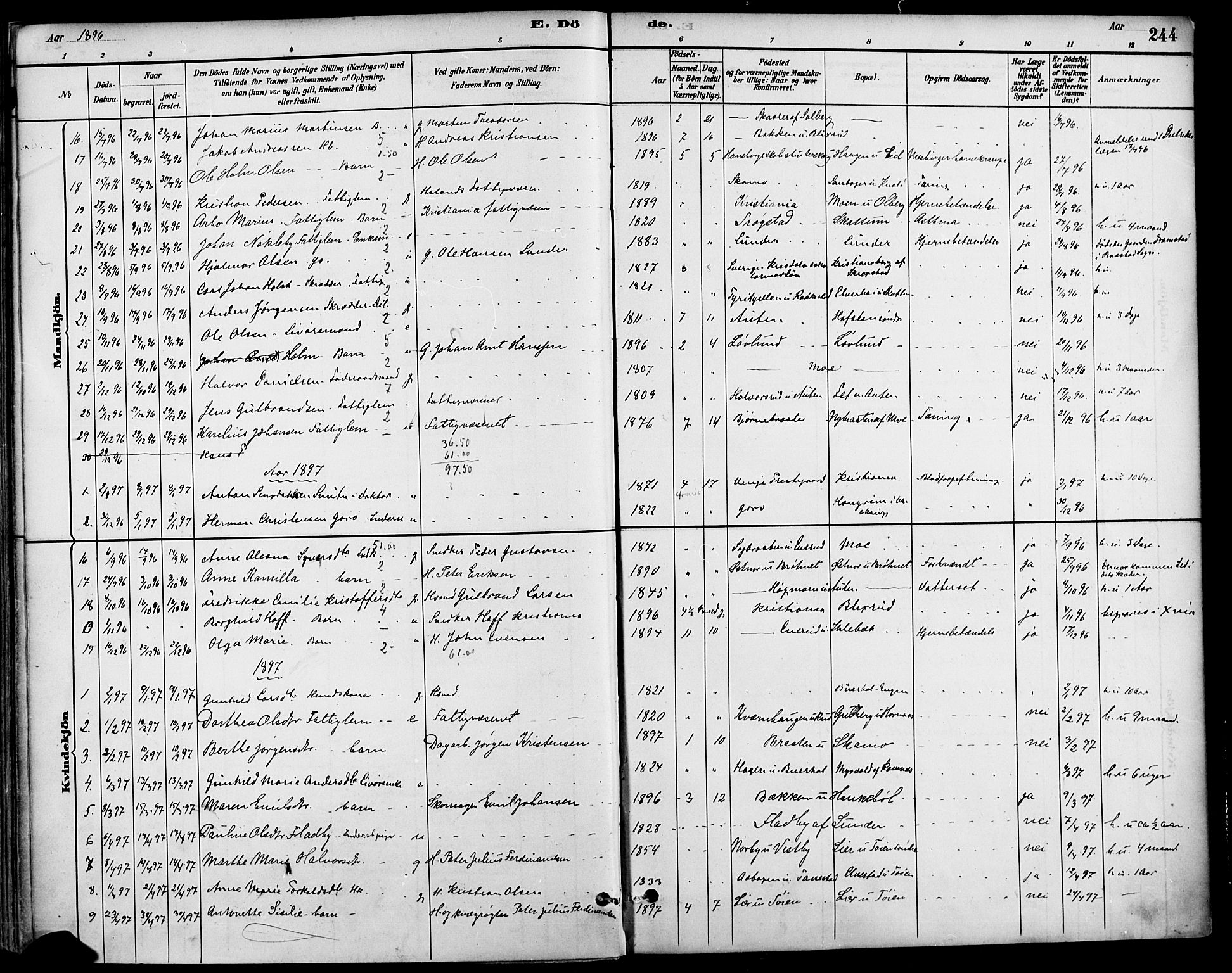 Høland prestekontor Kirkebøker, SAO/A-10346a/F/Fa/L0013: Parish register (official) no. I 13, 1880-1897, p. 244