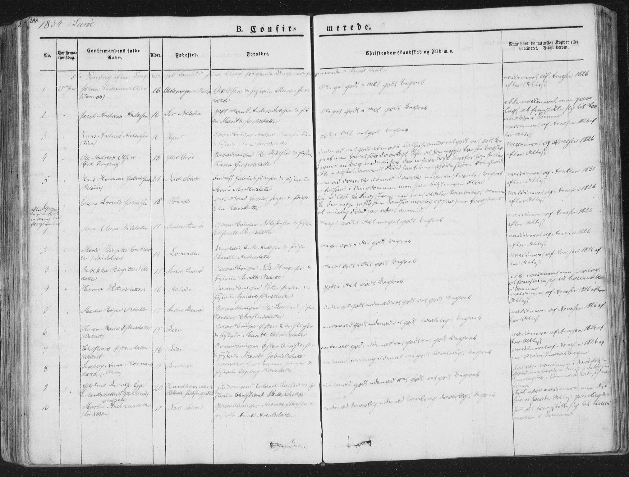 Ministerialprotokoller, klokkerbøker og fødselsregistre - Nordland, SAT/A-1459/839/L0565: Parish register (official) no. 839A02, 1825-1862, p. 288