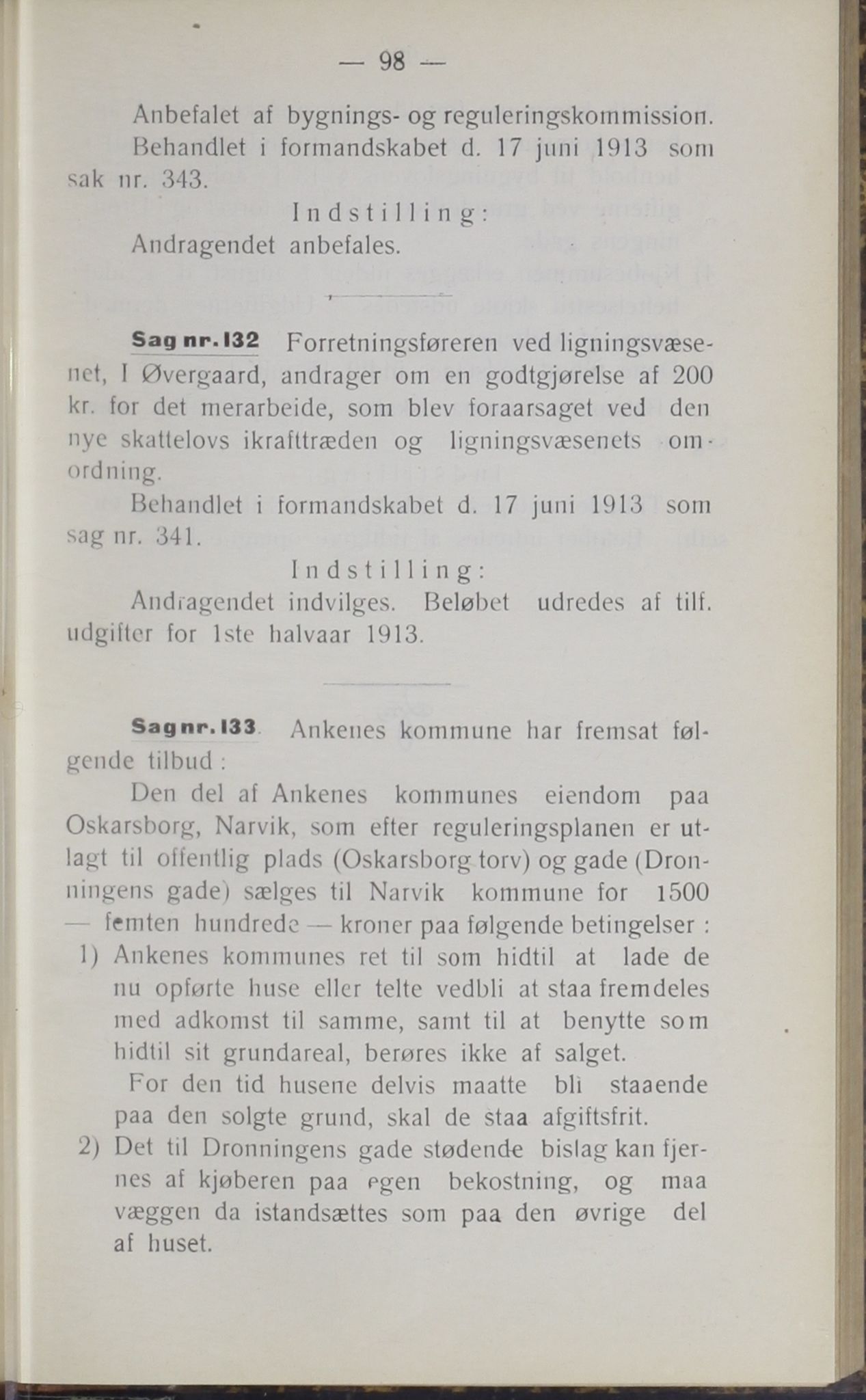 Narvik kommune. Formannskap , AIN/K-18050.150/A/Ab/L0003: Møtebok, 1913