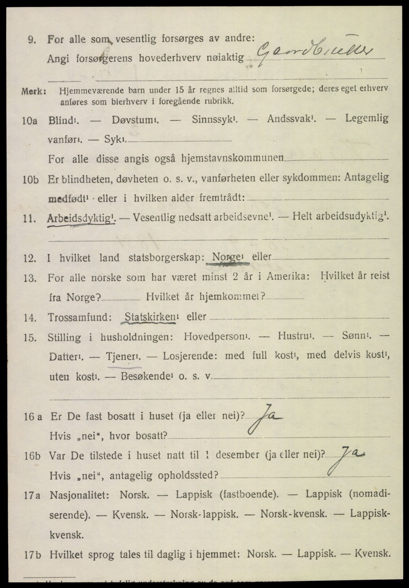 SAT, 1920 census for Kvam, 1920, p. 1806