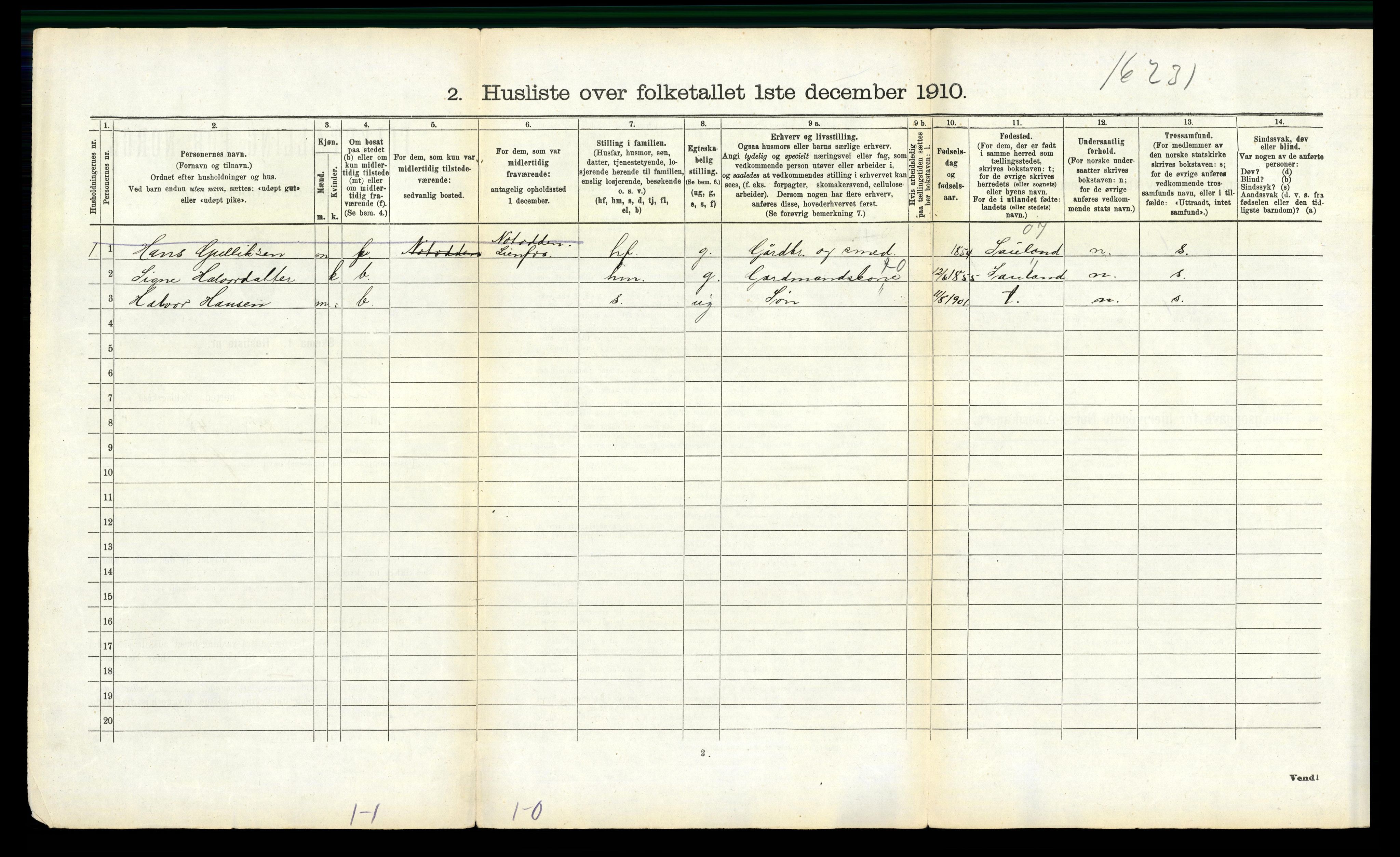 RA, 1910 census for Heddal, 1910, p. 1254