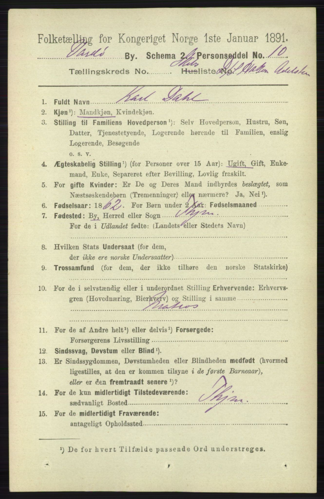 RA, 1891 census for 2002 Vardø, 1891, p. 2748