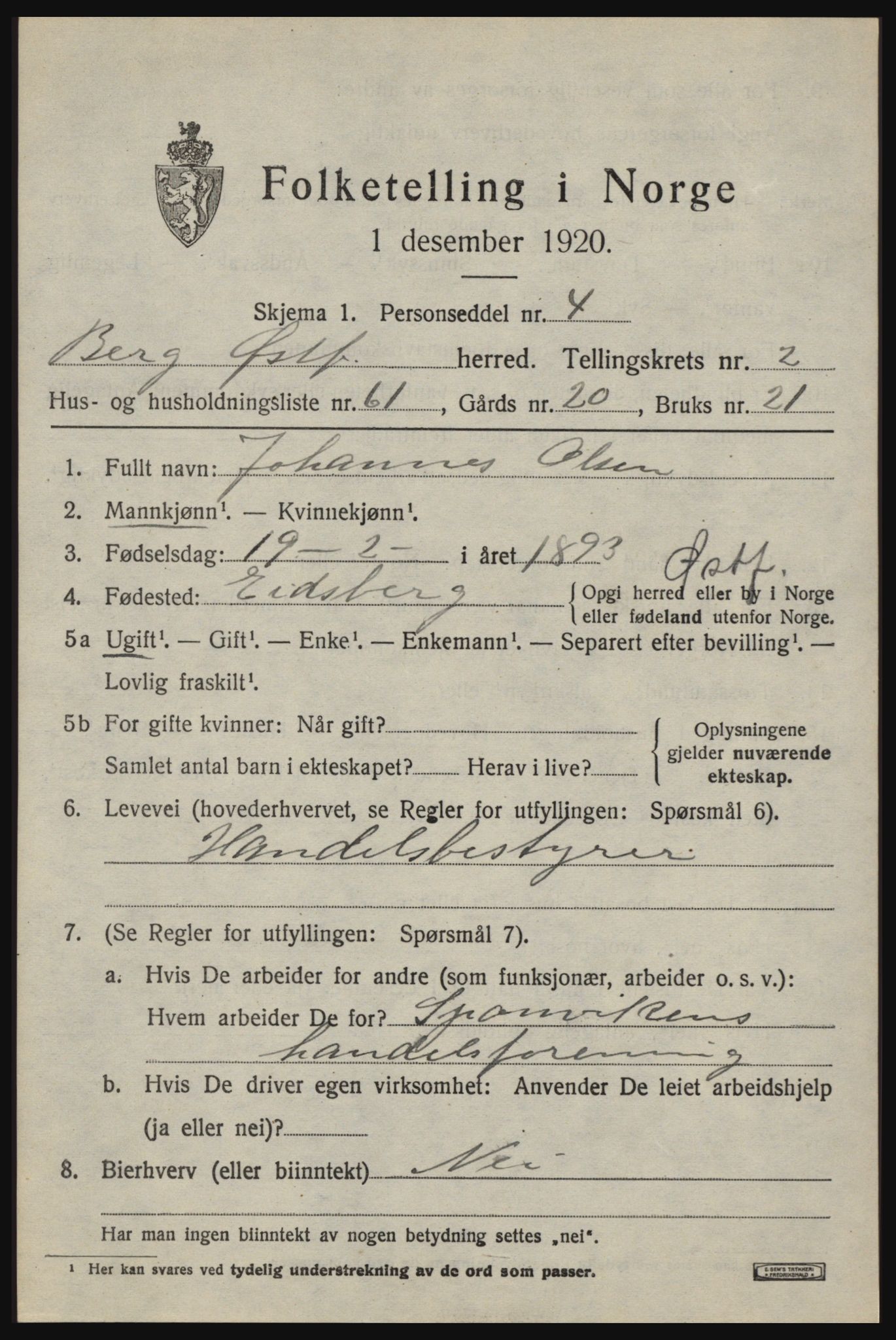 SAO, 1920 census for Berg, 1920, p. 4081
