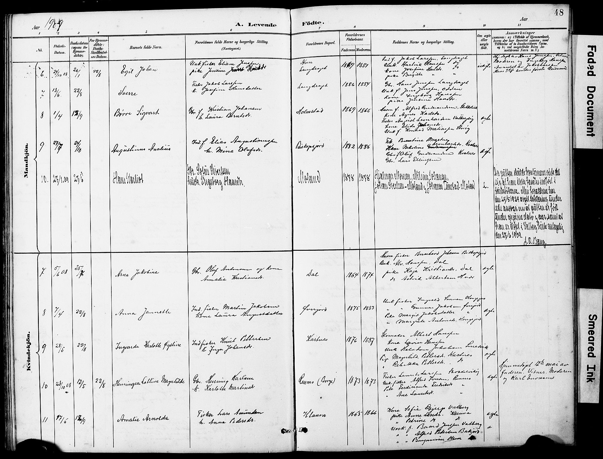 Ministerialprotokoller, klokkerbøker og fødselsregistre - Nordland, AV/SAT-A-1459/884/L1197: Parish register (copy) no. 884C03, 1888-1926, p. 48