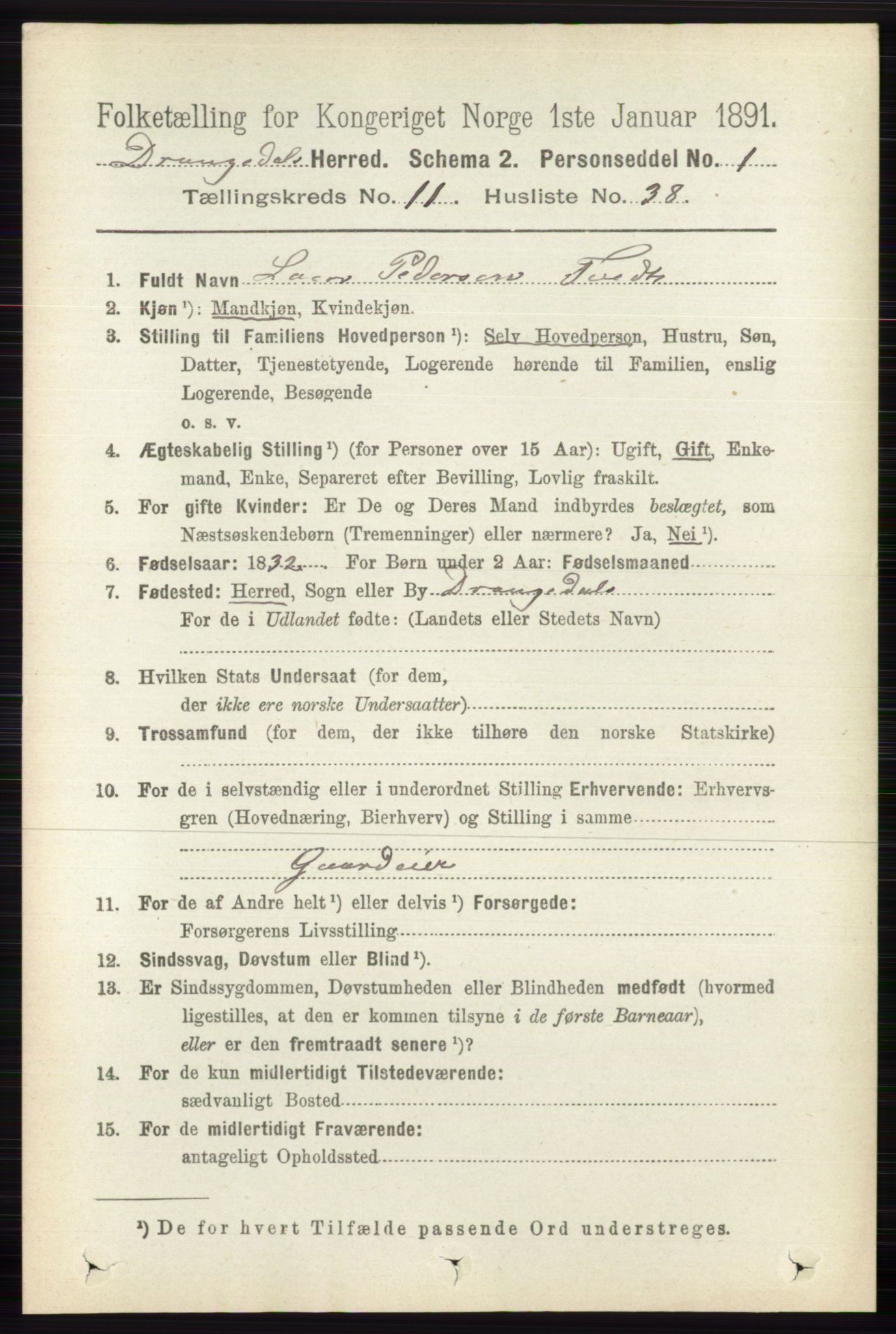 RA, 1891 census for 0817 Drangedal, 1891, p. 4162