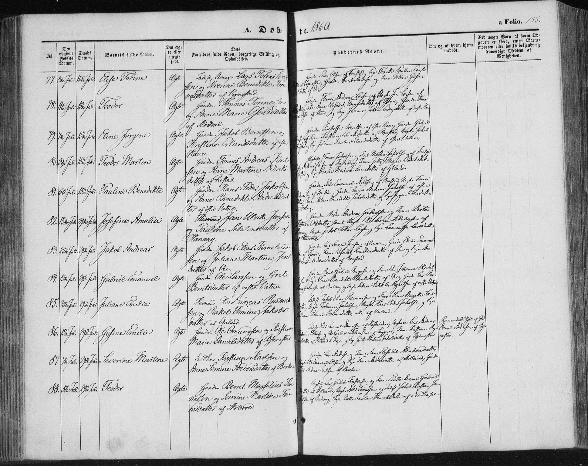 Lista sokneprestkontor, SAK/1111-0027/F/Fa/L0010: Parish register (official) no. A 10, 1846-1861, p. 155