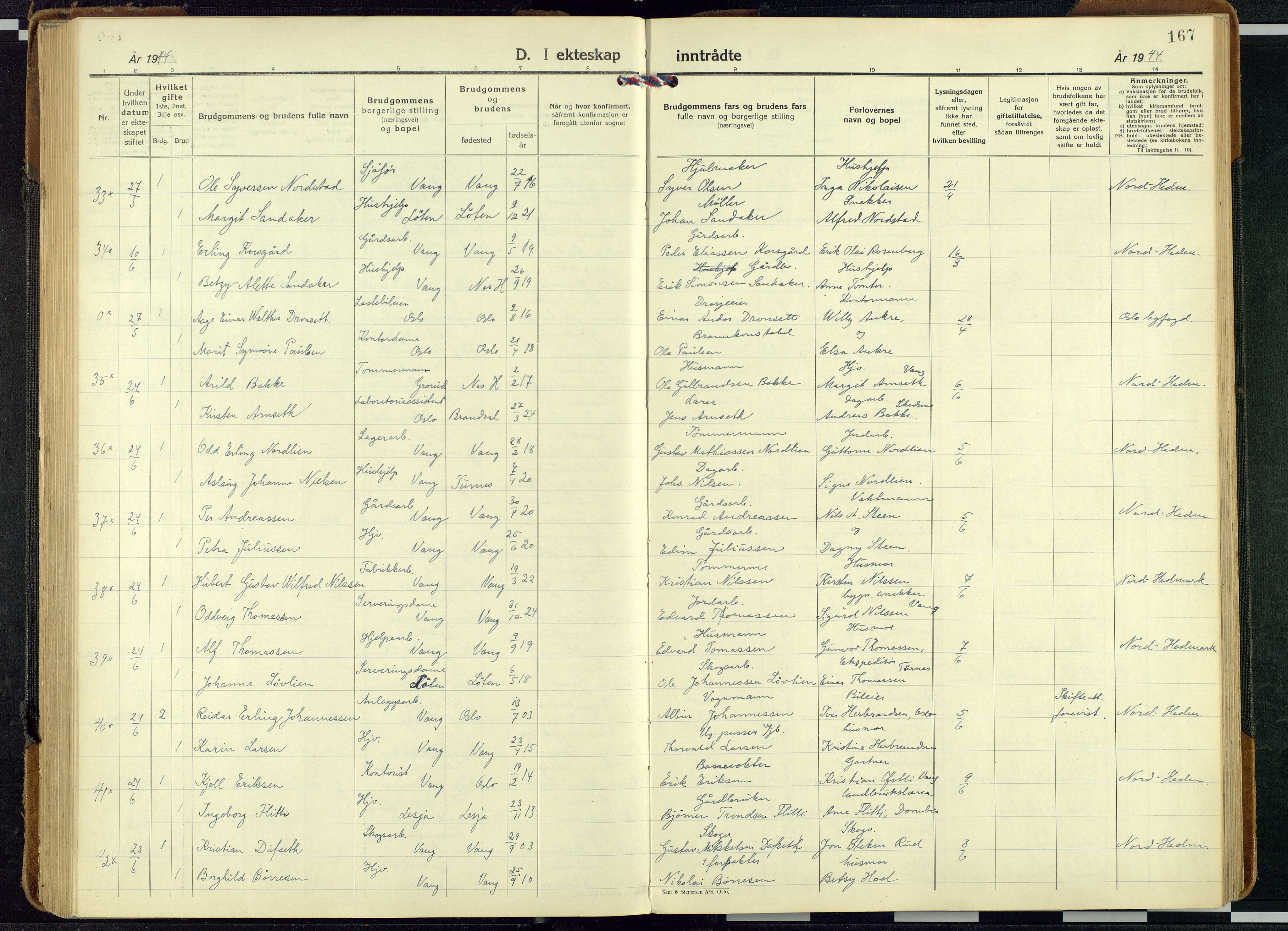 Vang prestekontor, Hedmark, AV/SAH-PREST-008/H/Ha/Haa/L0024: Parish register (official) no. 24, 1941-1967, p. 167