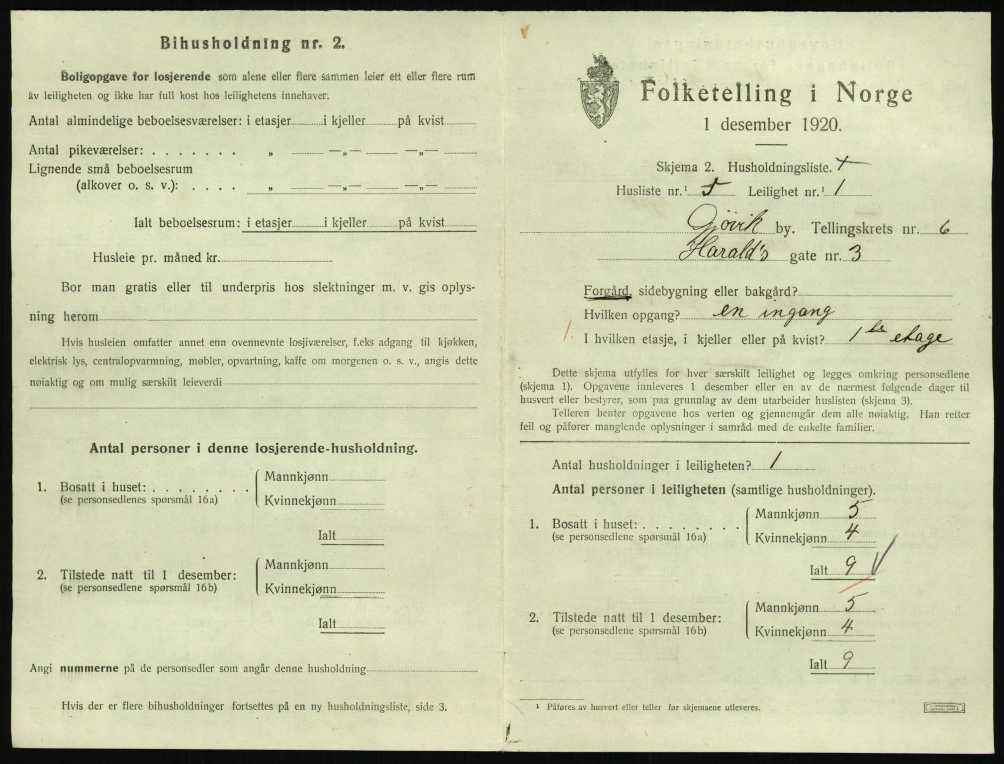 SAH, 1920 census for Gjøvik, 1920, p. 2324