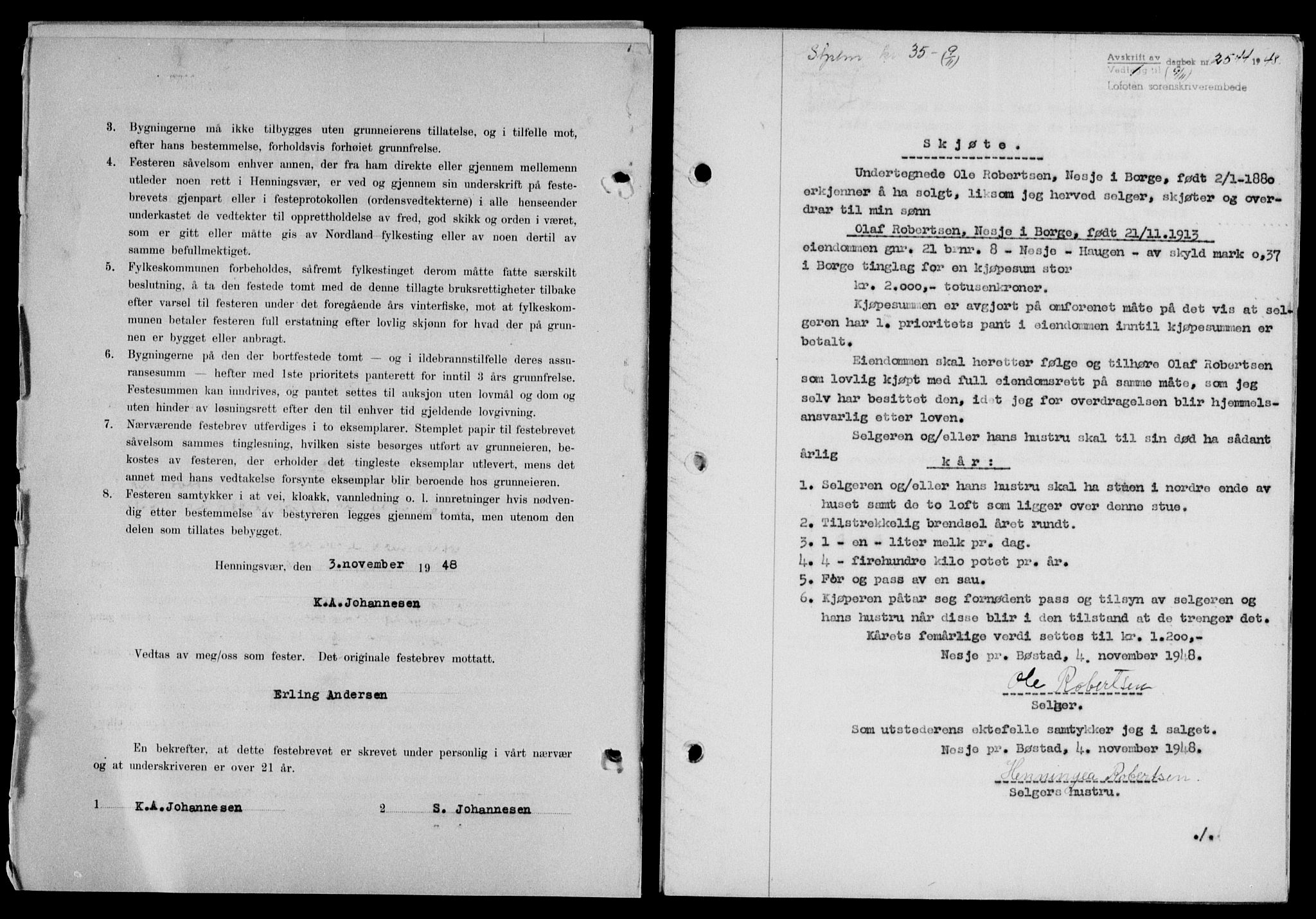Lofoten sorenskriveri, SAT/A-0017/1/2/2C/L0019a: Mortgage book no. 19a, 1948-1948, Diary no: : 2544/1948