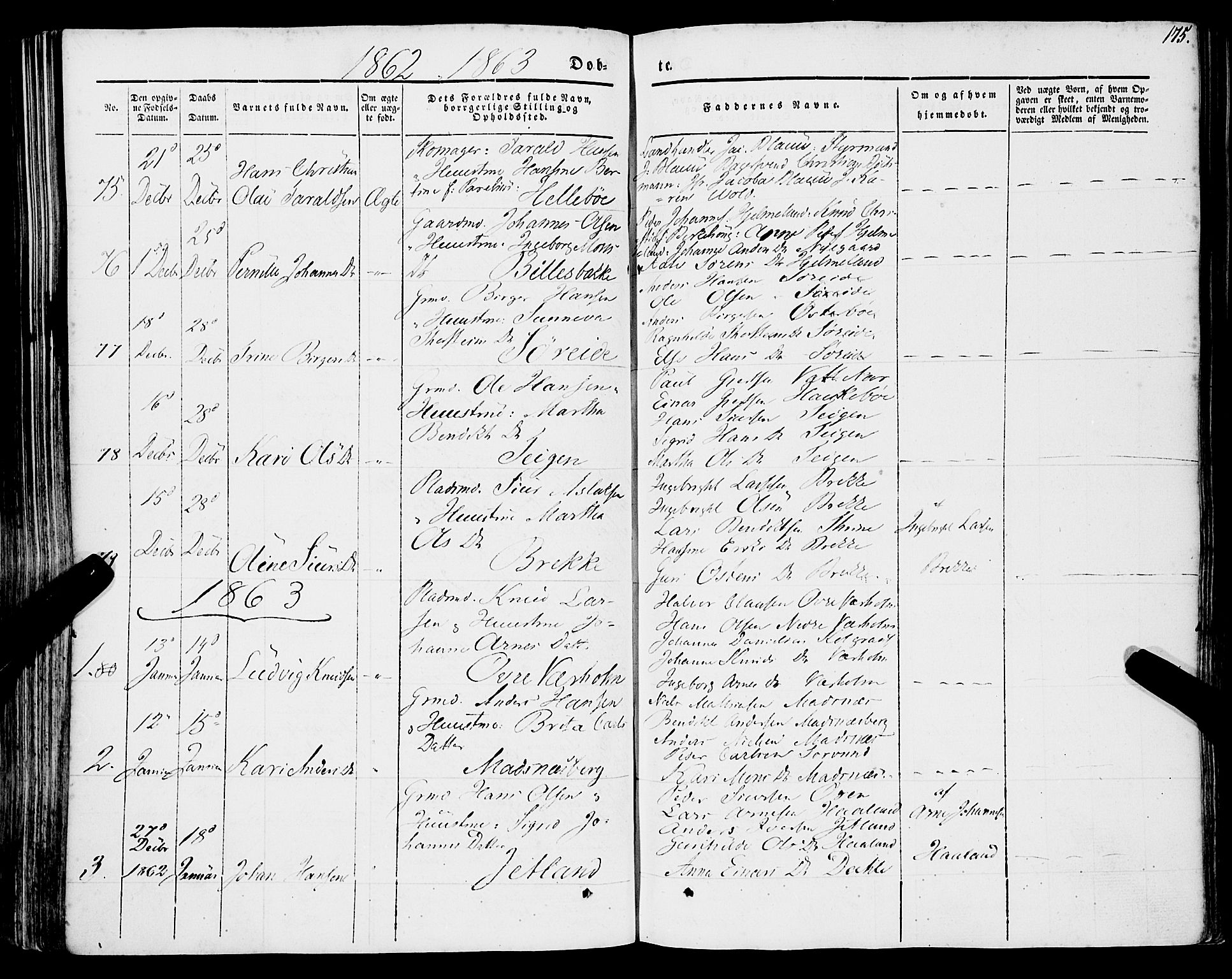 Lavik sokneprestembete, SAB/A-80901: Parish register (official) no. A 3, 1843-1863, p. 175