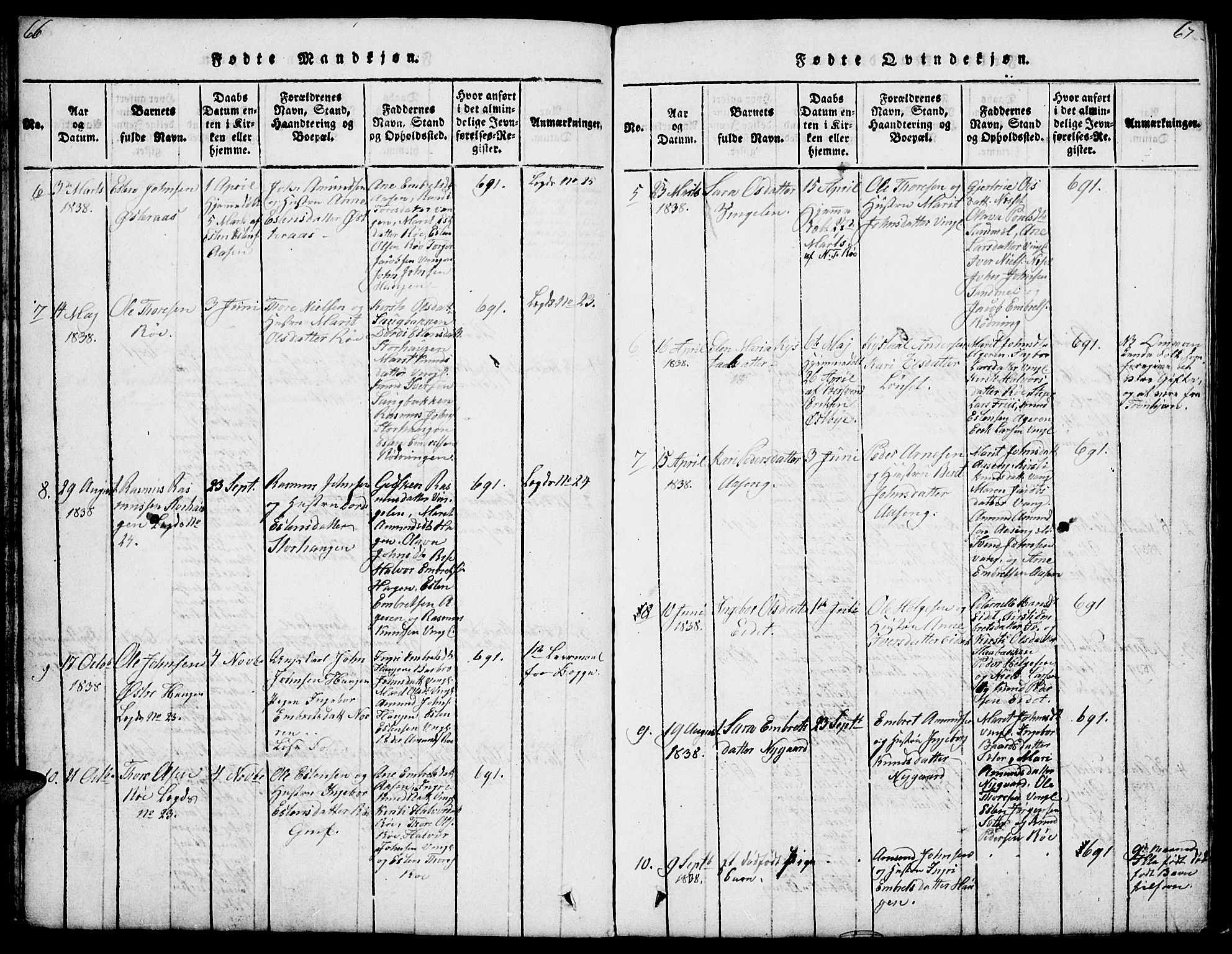 Tolga prestekontor, SAH/PREST-062/L/L0003: Parish register (copy) no. 3, 1815-1862, p. 66-67