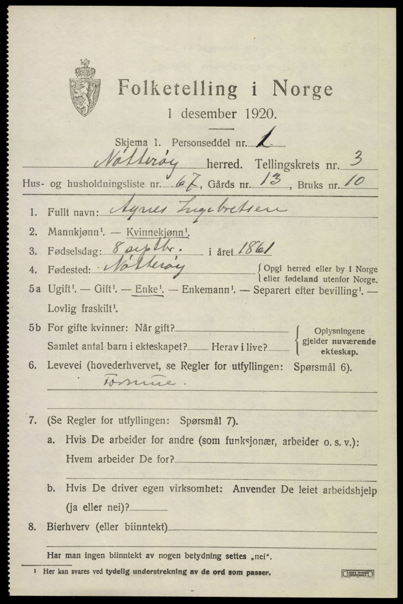 SAKO, 1920 census for Nøtterøy, 1920, p. 6263