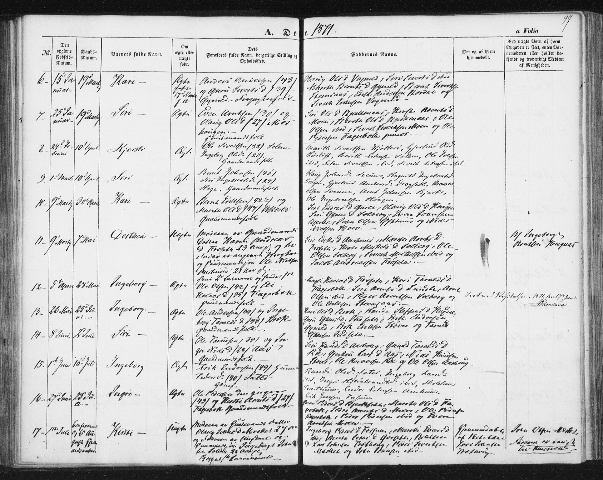 Ministerialprotokoller, klokkerbøker og fødselsregistre - Sør-Trøndelag, AV/SAT-A-1456/689/L1038: Parish register (official) no. 689A03, 1848-1872, p. 97