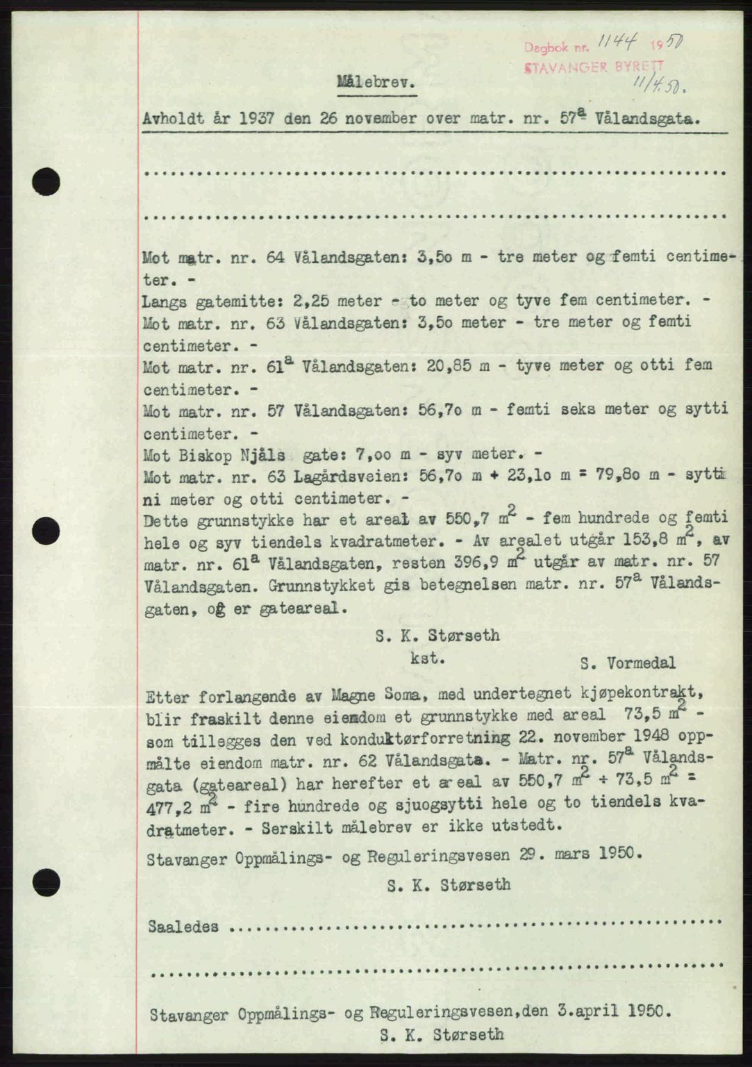 Stavanger byrett, SAST/A-100455/002/G/Gb/L0024: Mortgage book no. A13, 1949-1950, Diary no: : 1144/1950