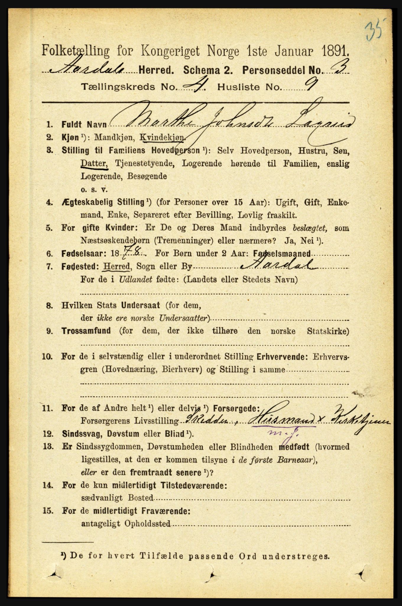 RA, 1891 census for 1424 Årdal, 1891, p. 692