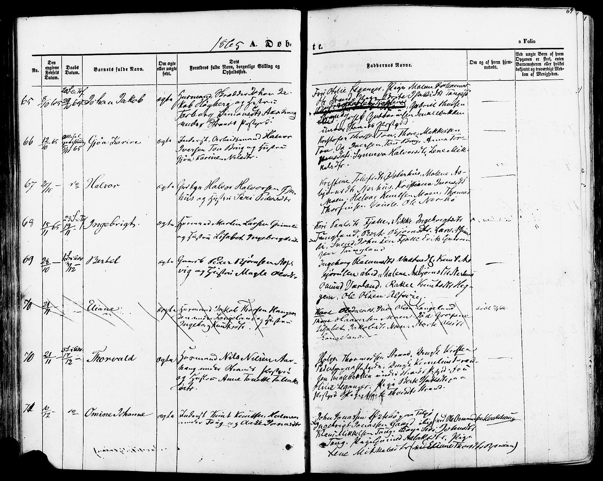 Strand sokneprestkontor, AV/SAST-A-101828/H/Ha/Haa/L0007: Parish register (official) no. A 7, 1855-1881, p. 67