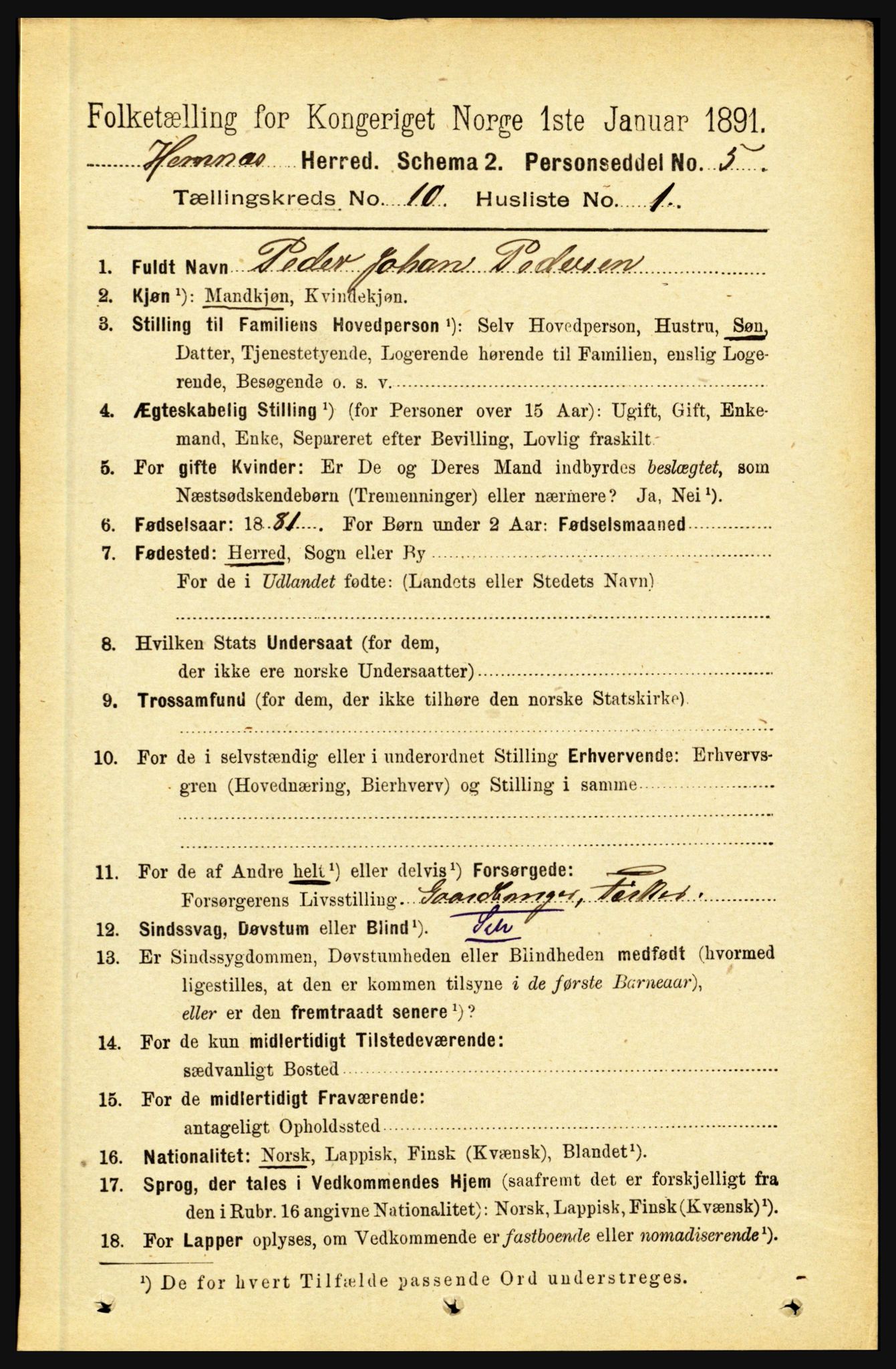 RA, 1891 census for 1832 Hemnes, 1891, p. 4801