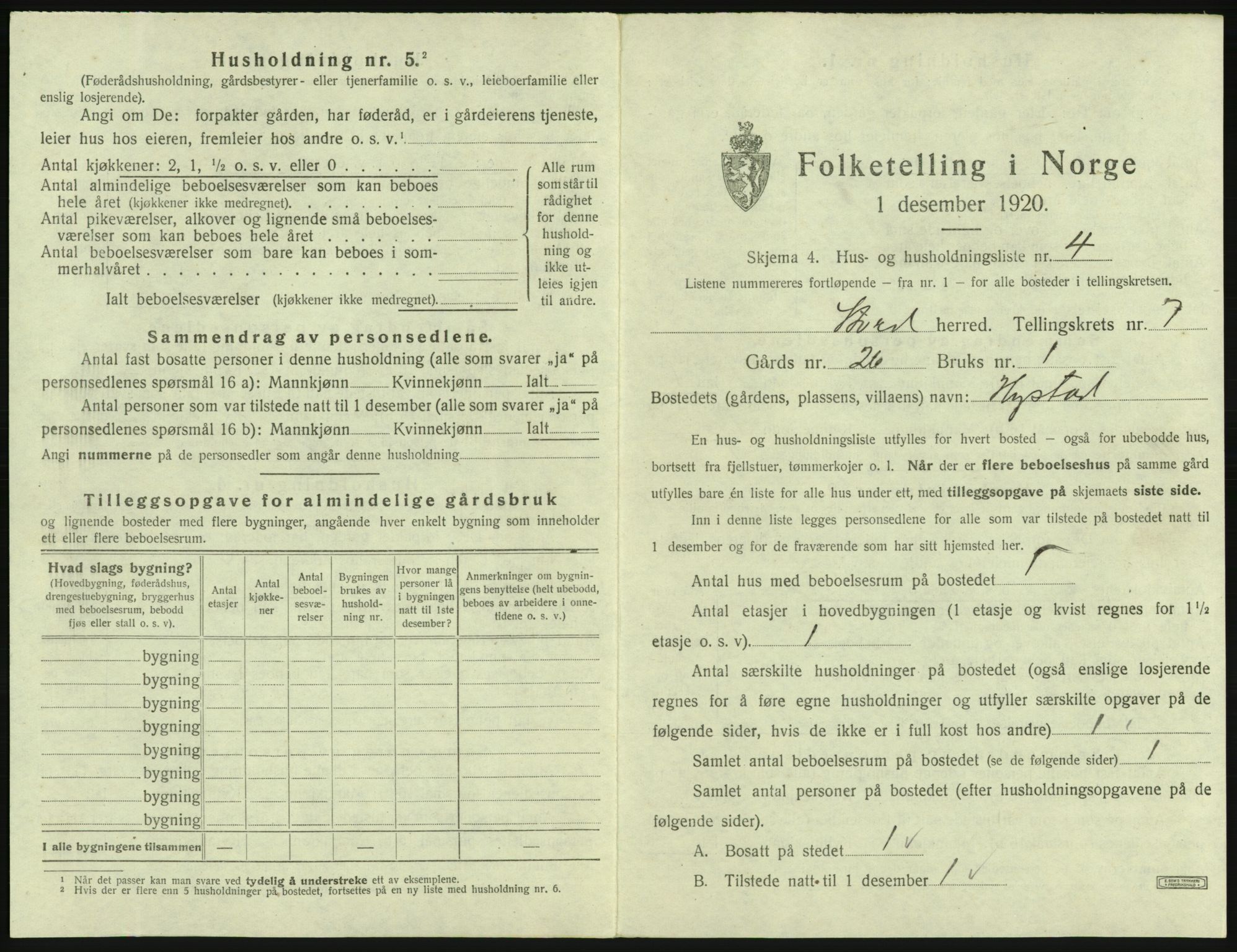 SAB, 1920 census for Stord, 1920, p. 367