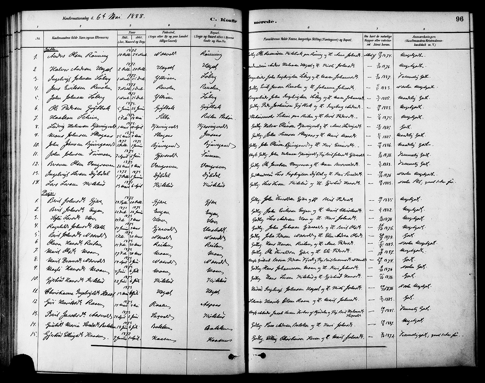 Ministerialprotokoller, klokkerbøker og fødselsregistre - Sør-Trøndelag, SAT/A-1456/686/L0983: Parish register (official) no. 686A01, 1879-1890, p. 96